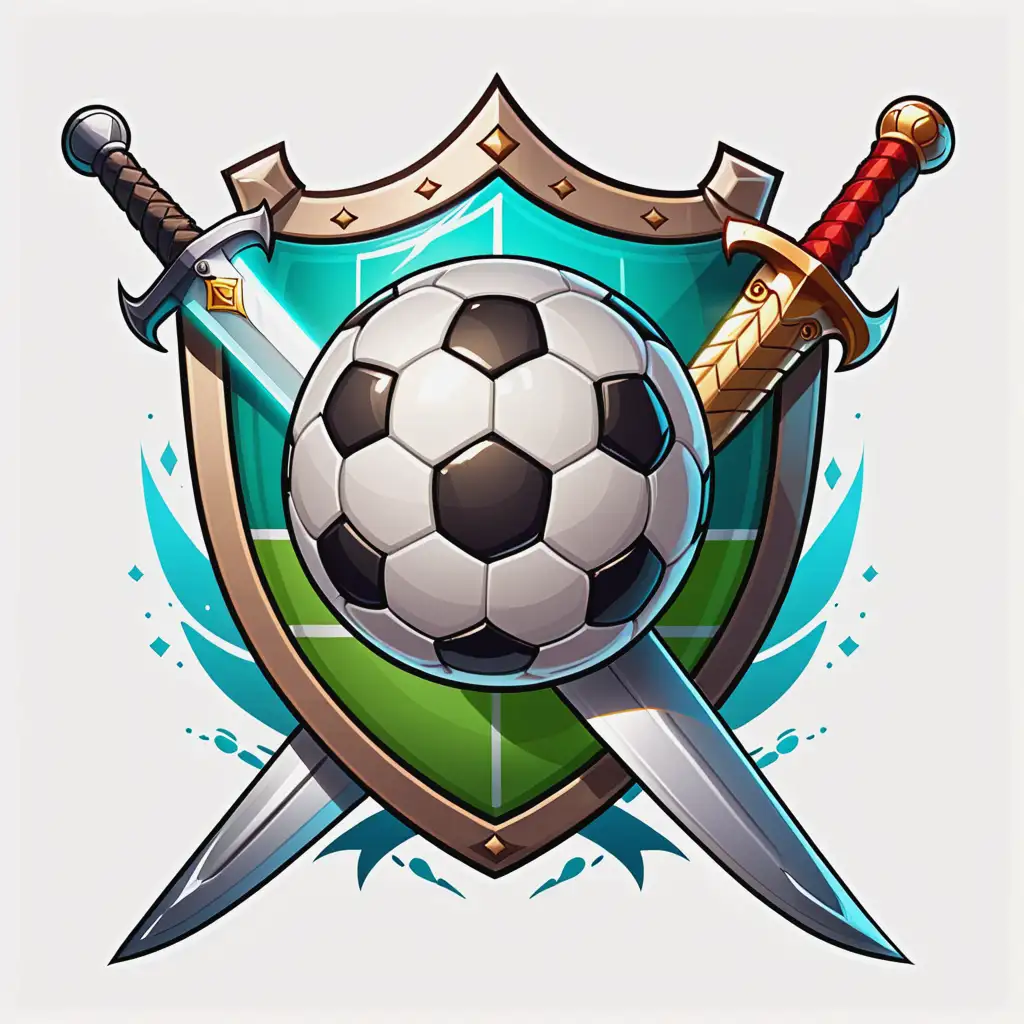 cartoon style, soccer ball, sword and shield, transparent background
