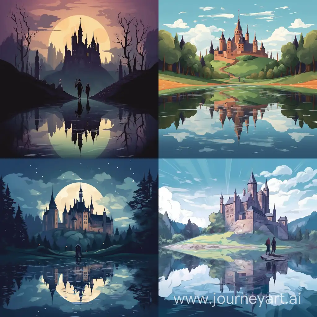 Mystical-Journey-Twin-Harry-Potters-Approaching-Gothic-Castle-Reflection
