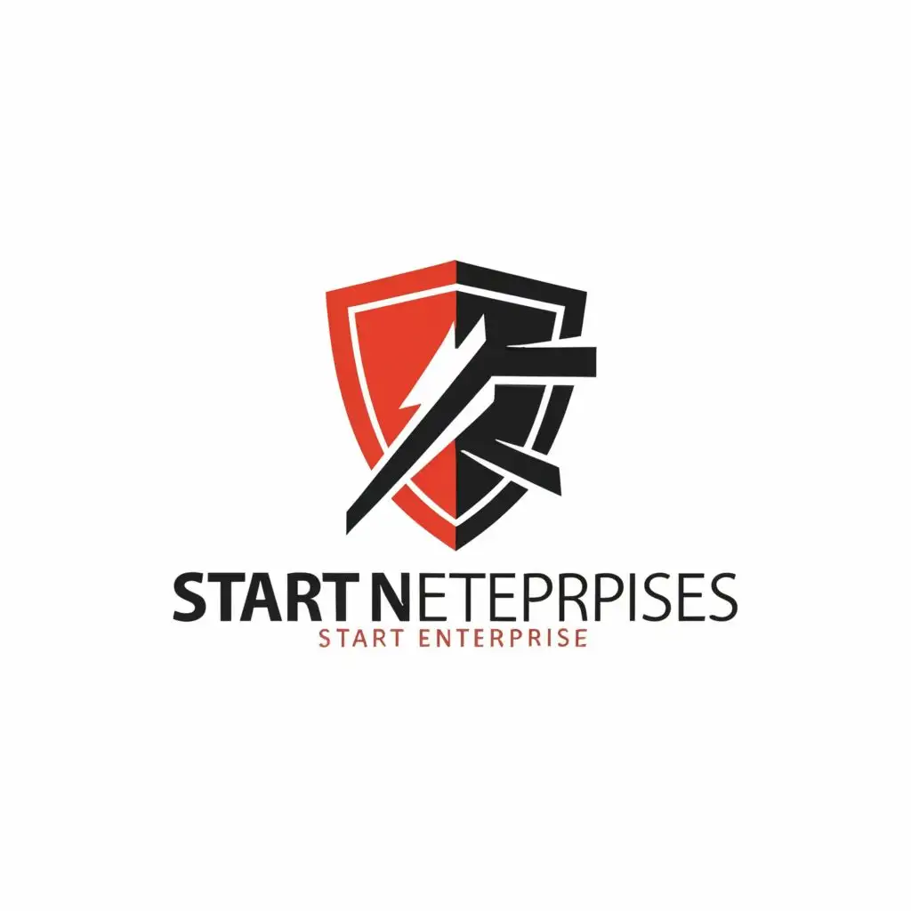 logo, sheild, with the text "start enterprises", typography