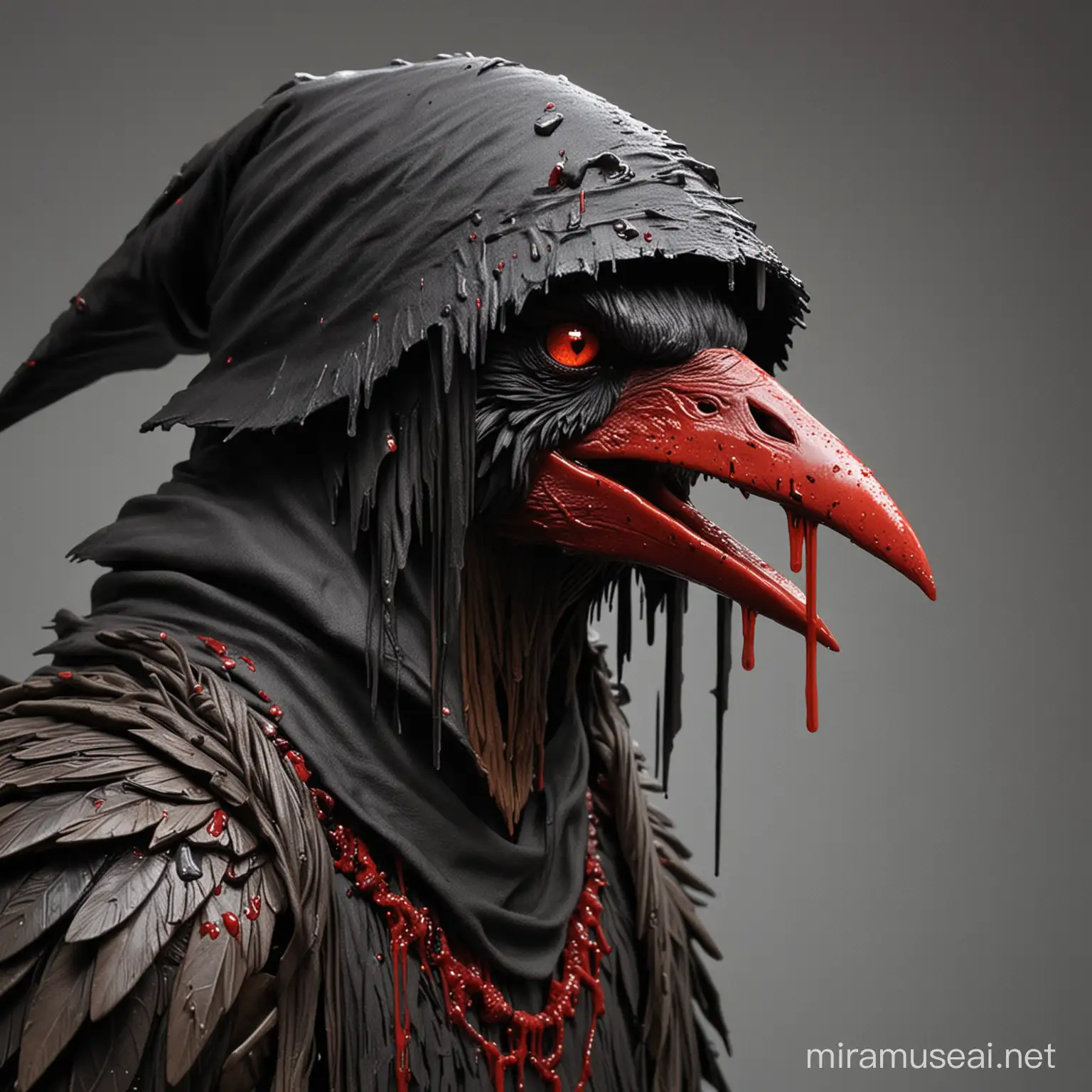 Sinister Kenku with Bloody Beak and Red Eyes