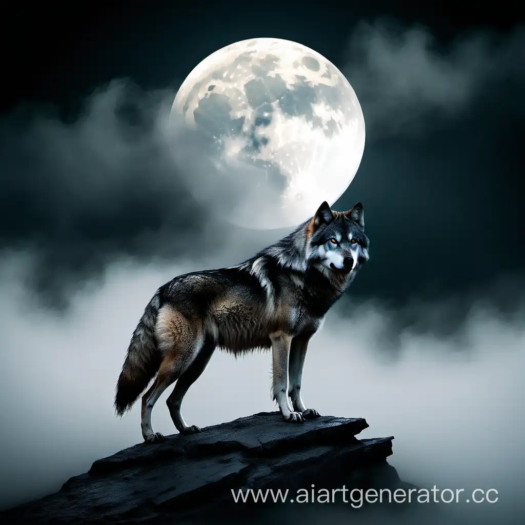 Moon wolf shrouded in mist