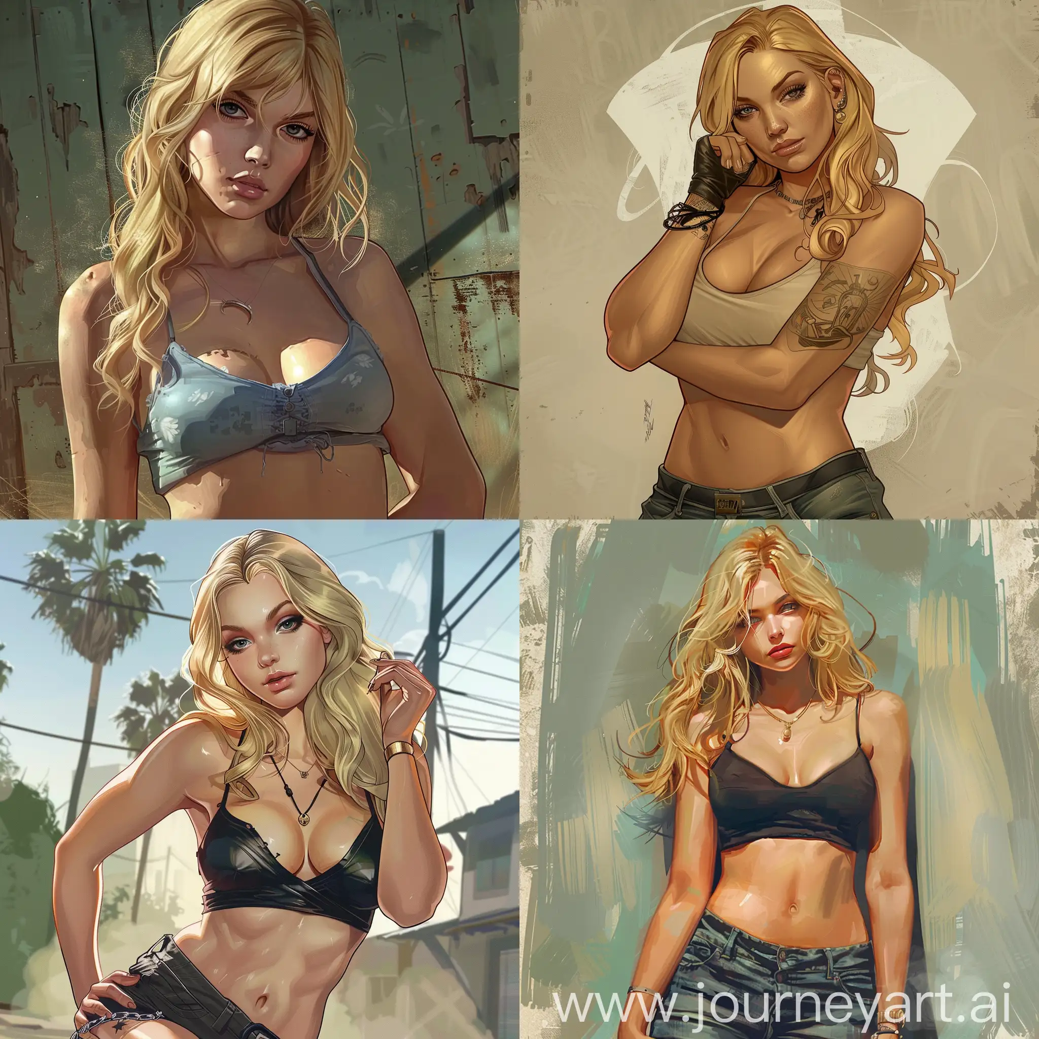 Blonde Female Women Pose, artwork by rockstar games, artwork of gta 5, cel shading, cel art