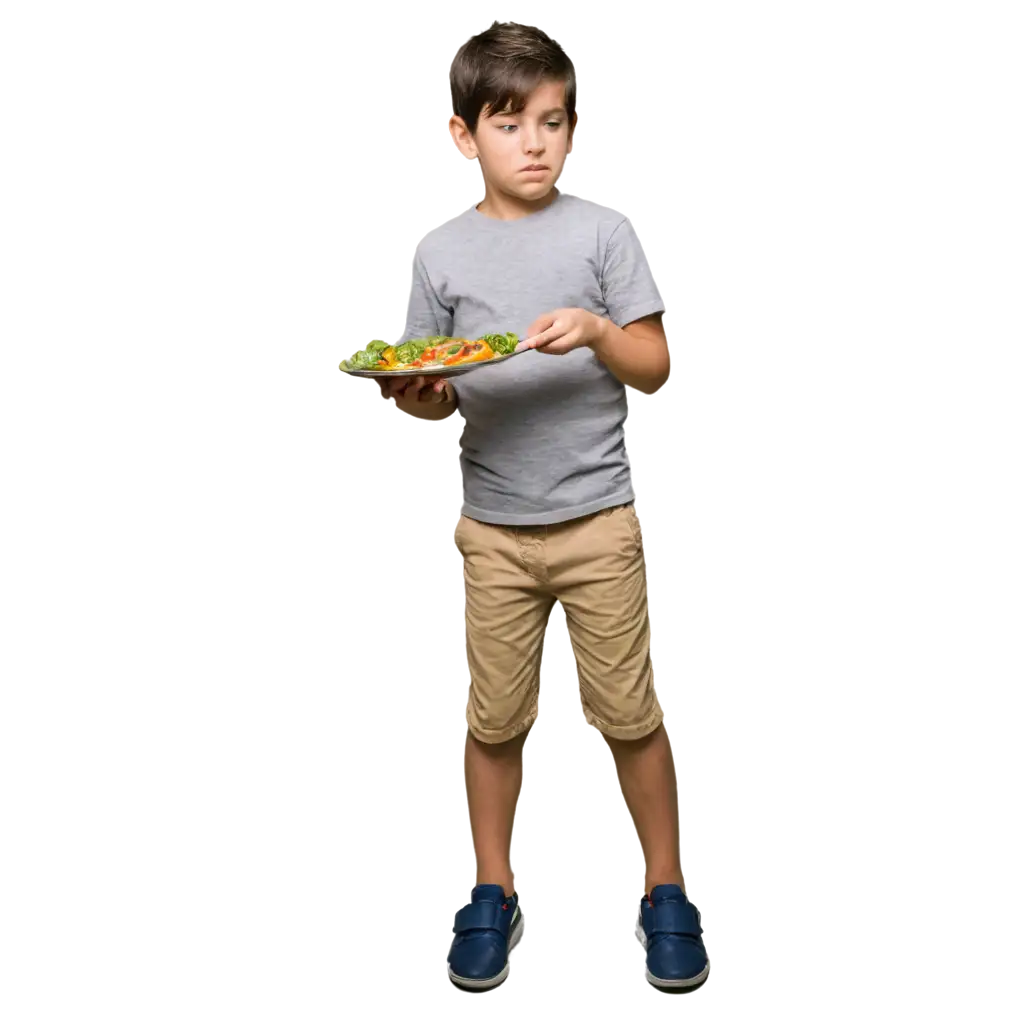 Child disappointed on his vegetable food