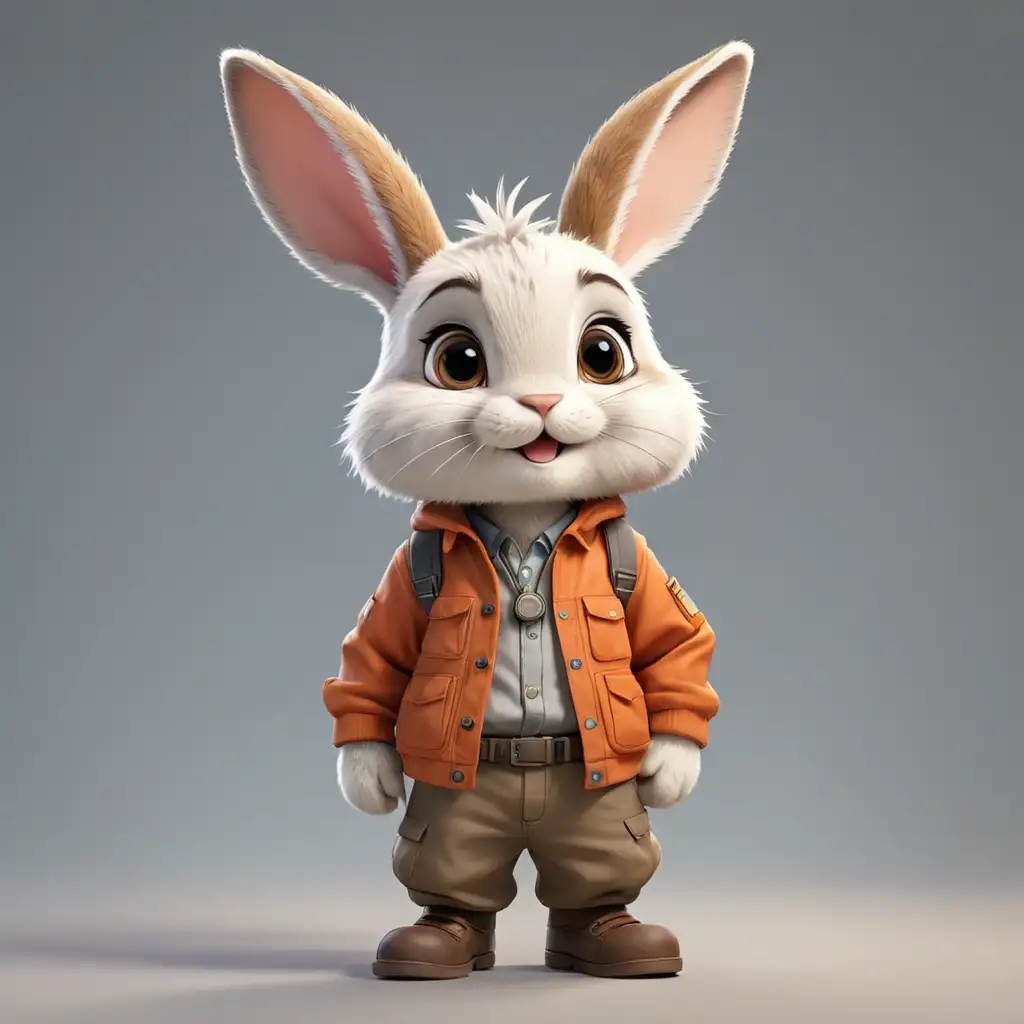 a cute rabbit in cartoon style in full body with Engineer clothes with clear background