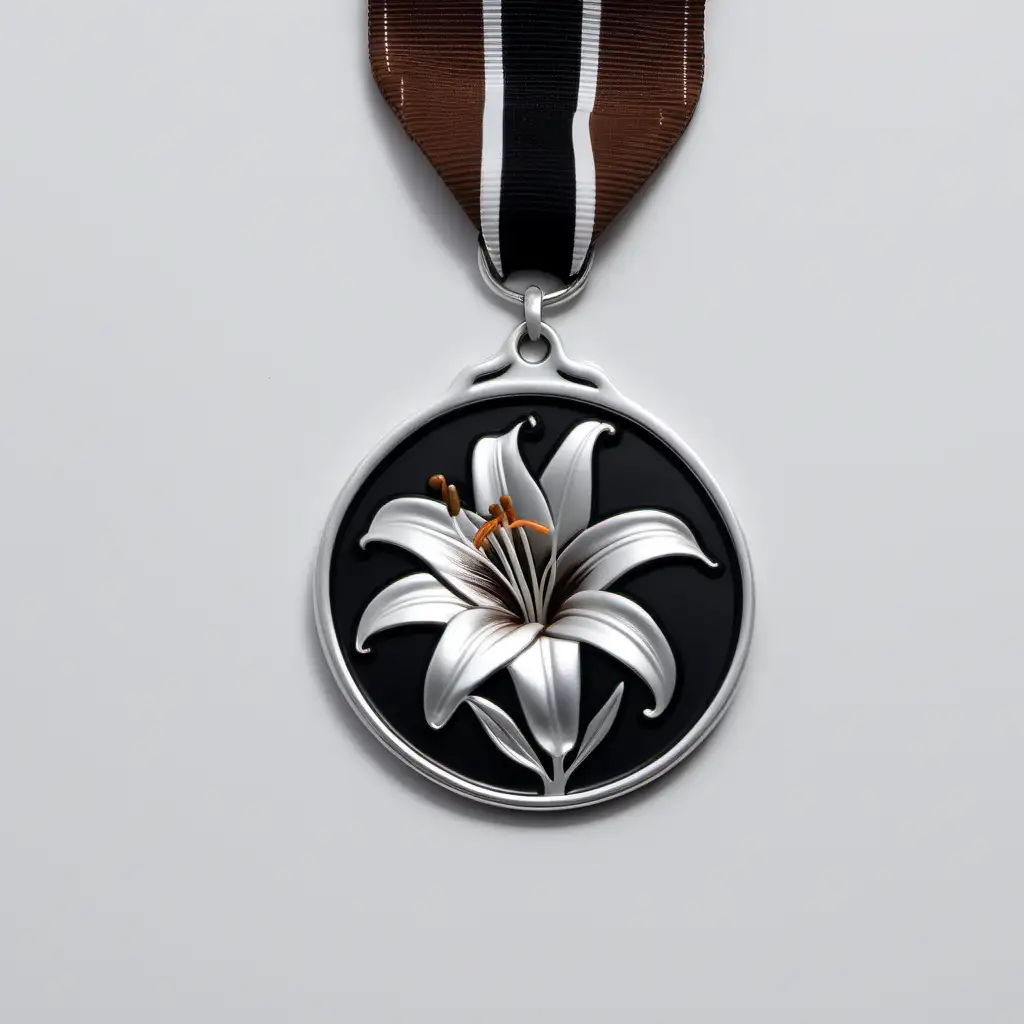 Elegant Silver Lily Medal with Brown Stem