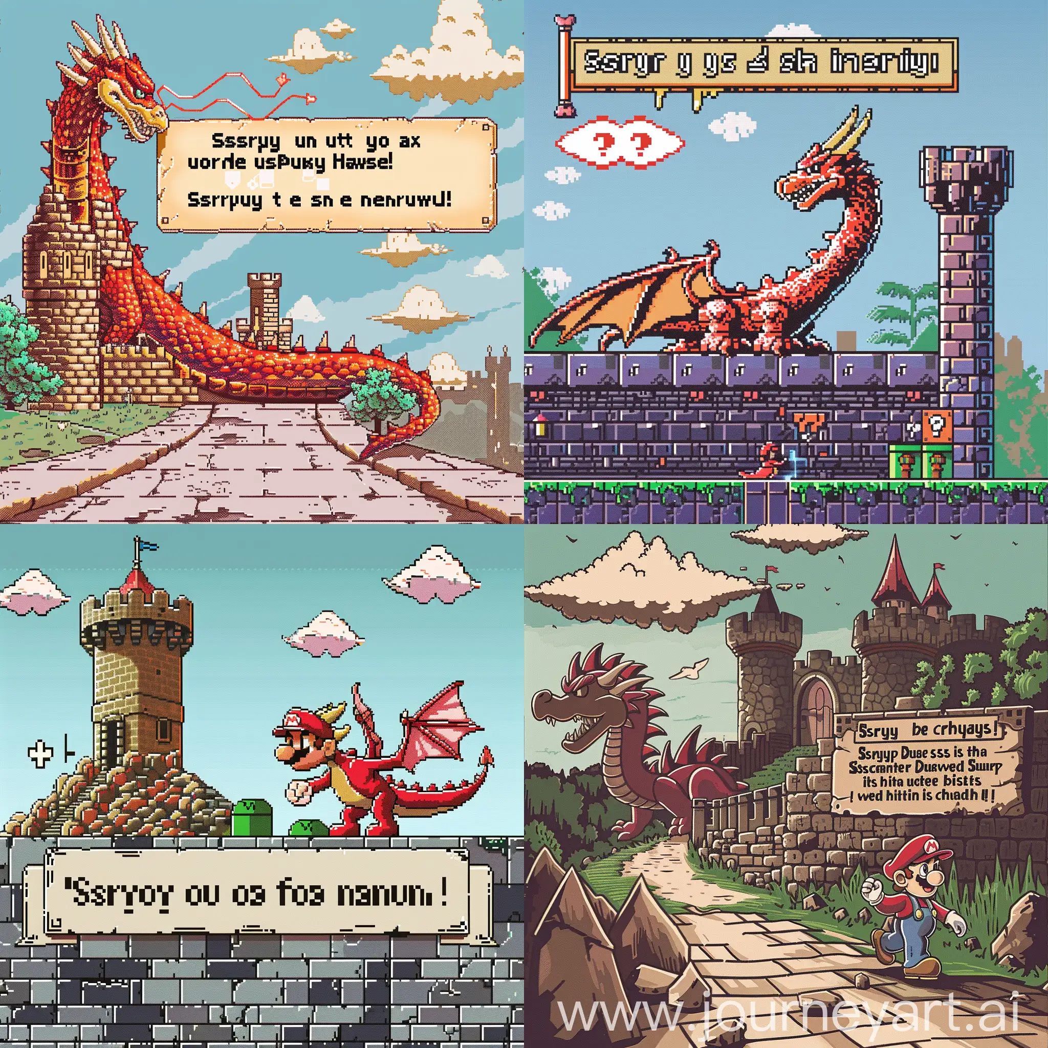 Brave-Adventurer-Confronts-Dragon-in-Pixel-Art-Castle