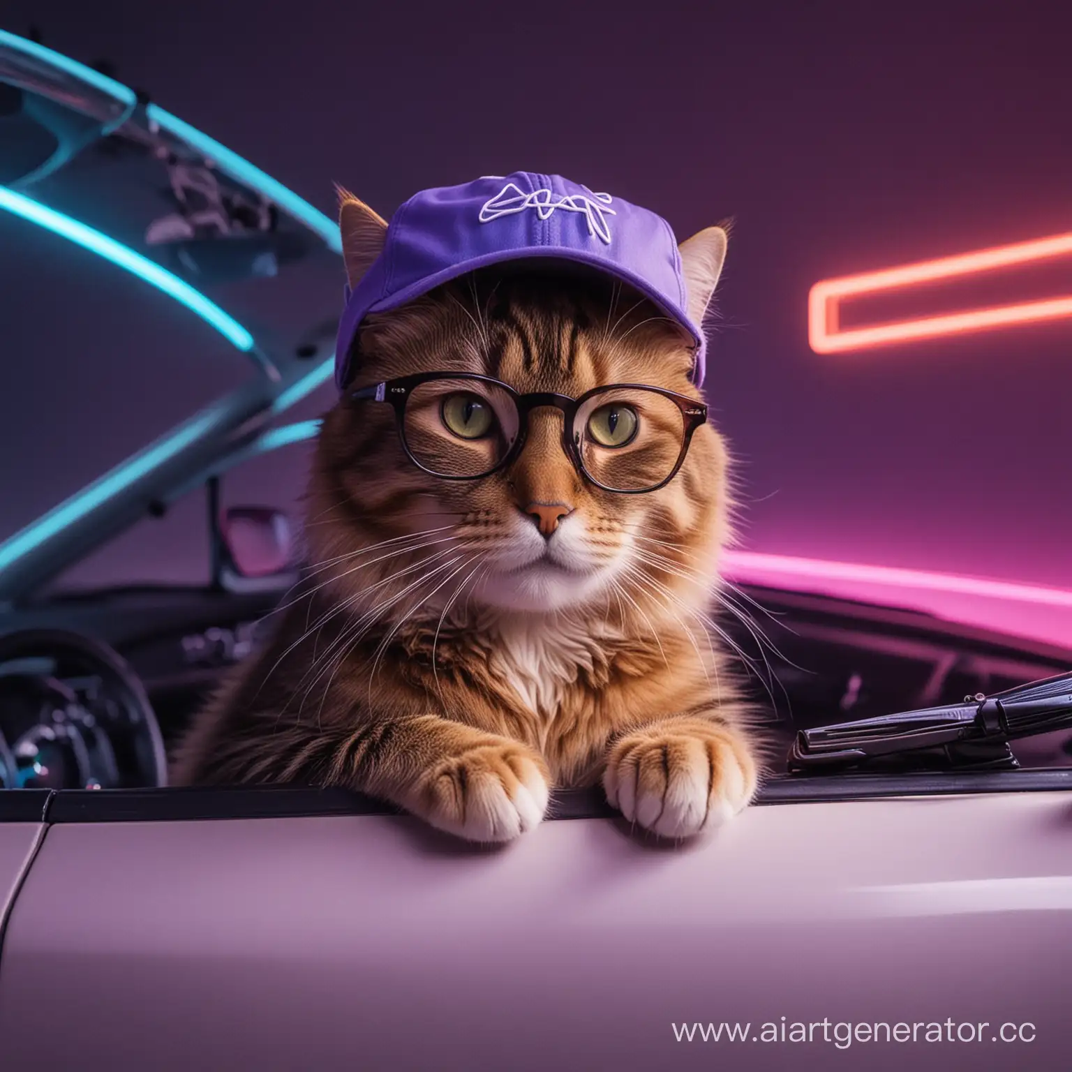 Cool-Cat-Driving-Neon-Lit-Car-with-Stylish-Glasses-and-Cap