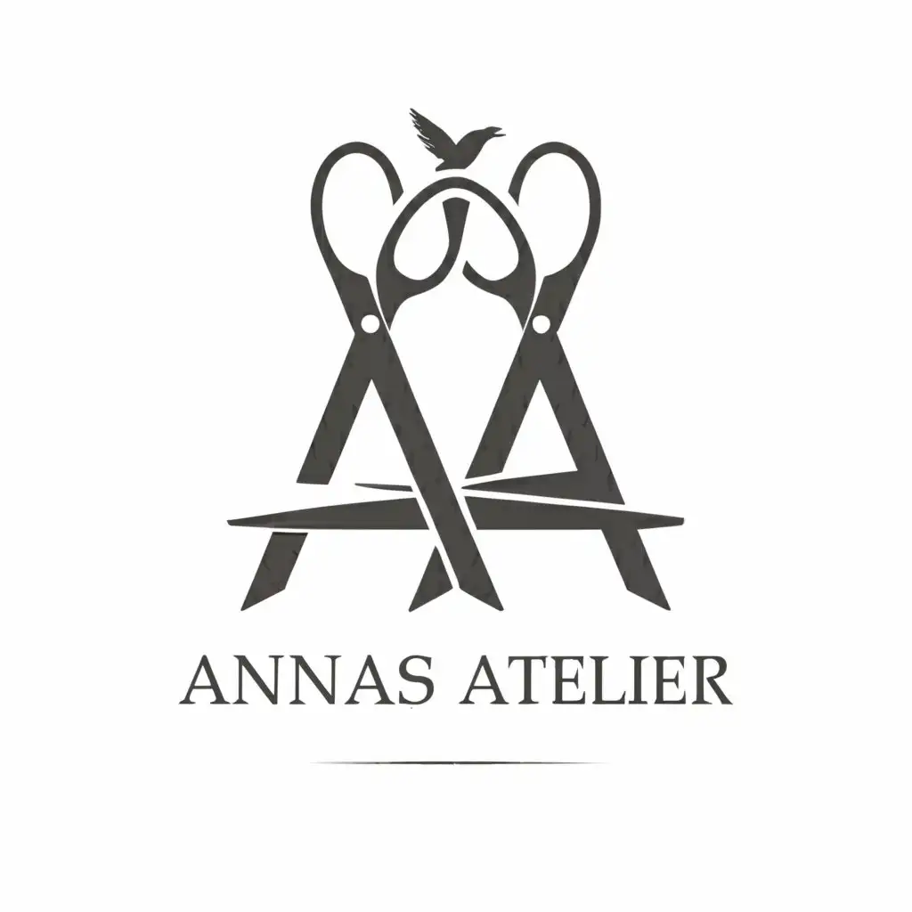 a logo design,with the text "Annas Atelier", main symbol:A pair of scissors shall be the A of Annas and one Pair of scissors shall be the A of Atelier,Minimalistic,be used in Beauty Spa industry,clear background, add a bird