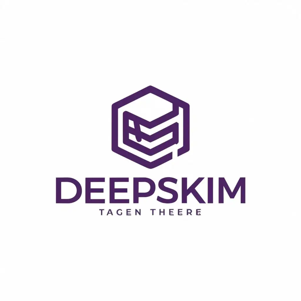 logo, a white background with purple book or reading glasses or anything showing reading- make it easy yet funky, with the text "DeepSkim", typography, be used in Technology industry