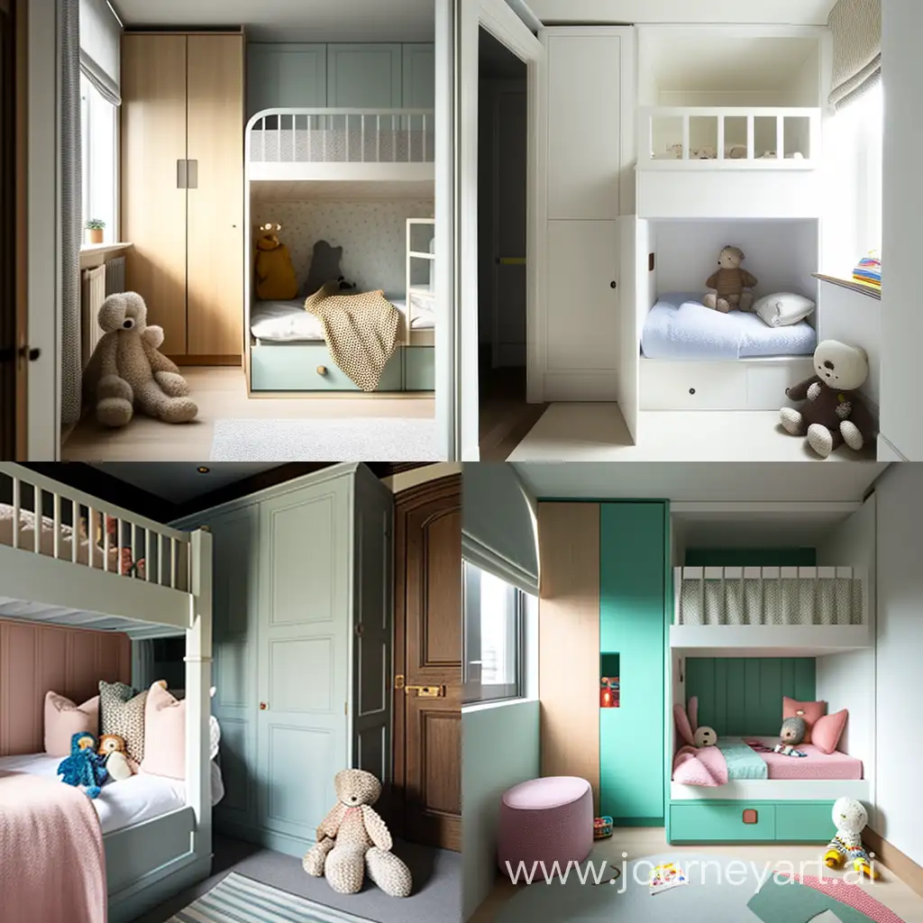Cozy-Childrens-Bedroom-with-2Tier-Bunk-Bed-and-Study-Corner