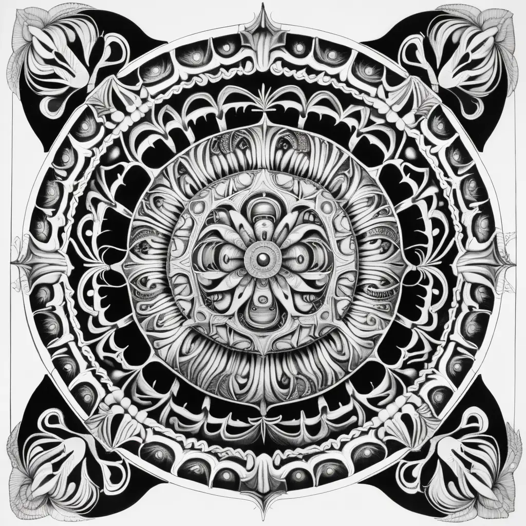 Craft a captivating scary mandala design suitable for coloring. Begin by centering the design of a leech based on the style of H.R Giger intricate and symmetrically arranged abstract elements to form a balanced and engaging mandala pattern. Focus on creating clean and clear outlines that allow for easy coloring. Ensure the design provides ample space for creativity and coloring intricacies. Aim for a harmonious blend of abstract elements, creating an engaging and relaxing coloring experience for enthusiasts.