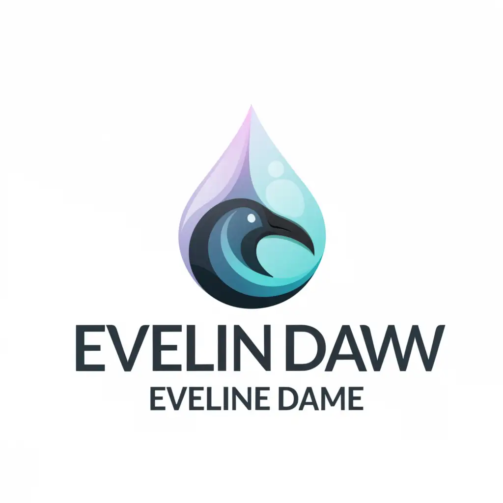 a logo design, with the text 'Eveline Daw', main symbol: abstract painted crow head twirls inside water droplet, simple cold colors, Minimalistic, to be used in Entertainment industry, clear background