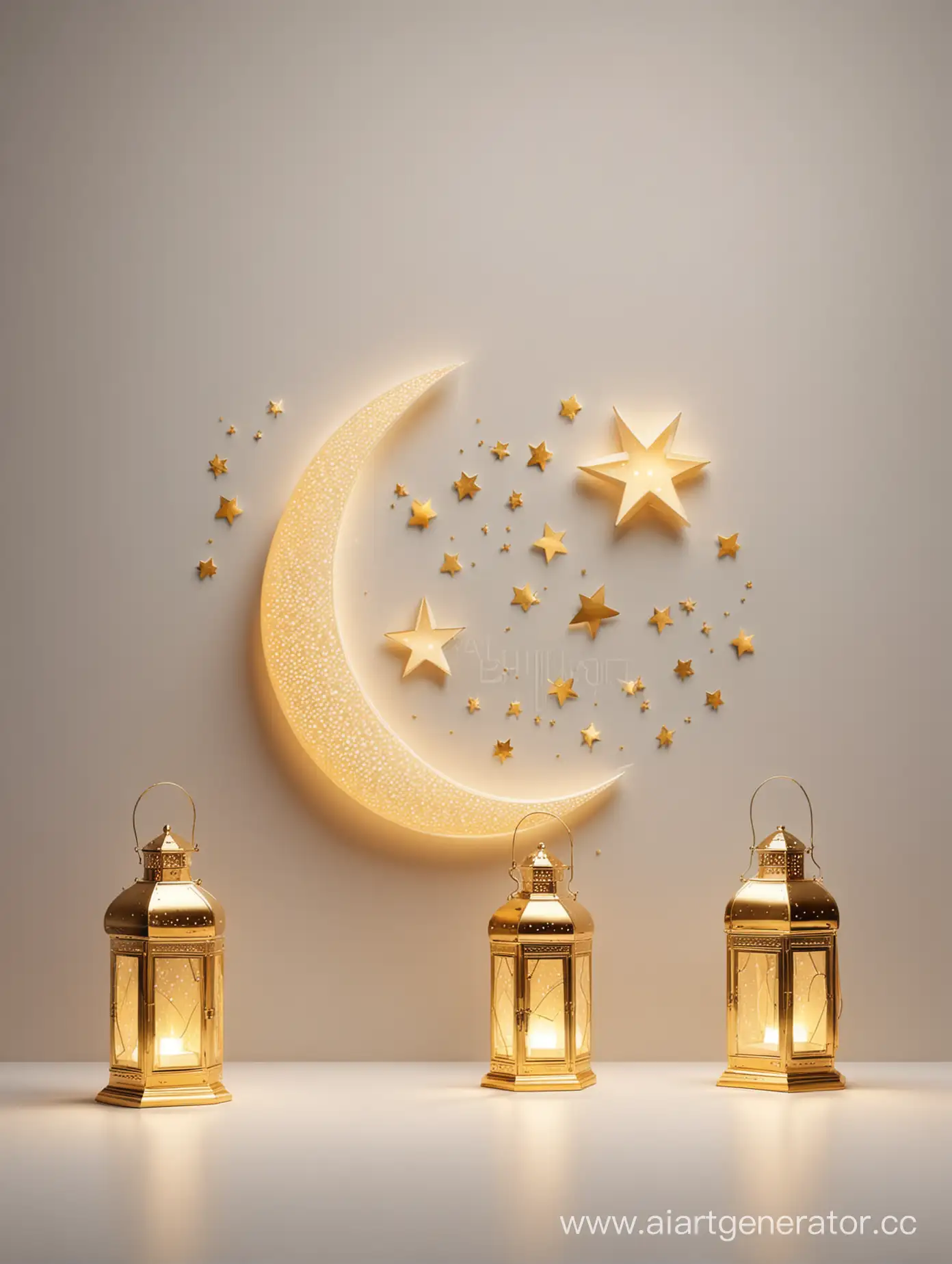 Islamic Ramadan  moon, star and lantern modern concept golden and white background