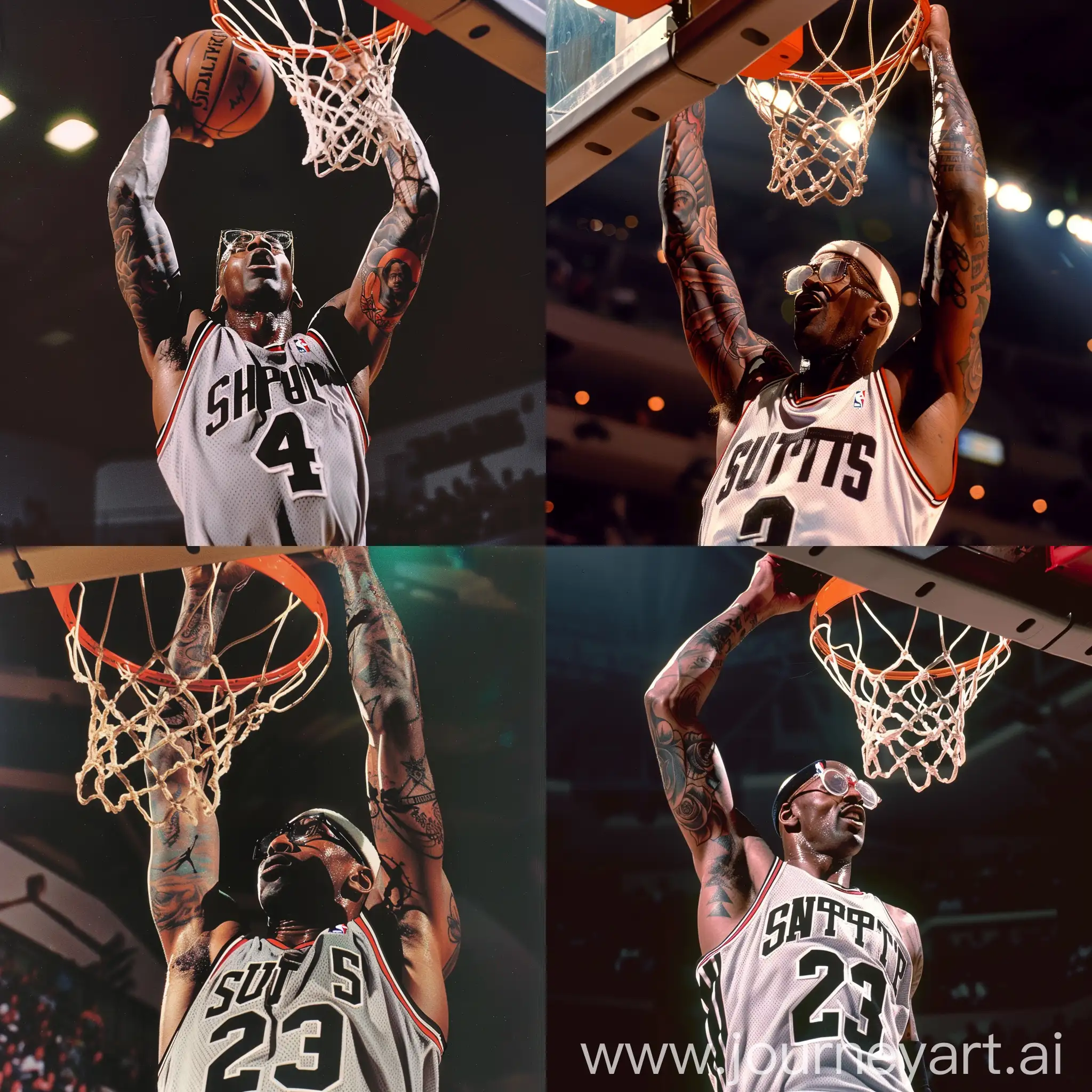 Michael-Jordan-Dunking-in-San-Antonio-Spurs-Jersey-with-Tattoos-and-Glasses