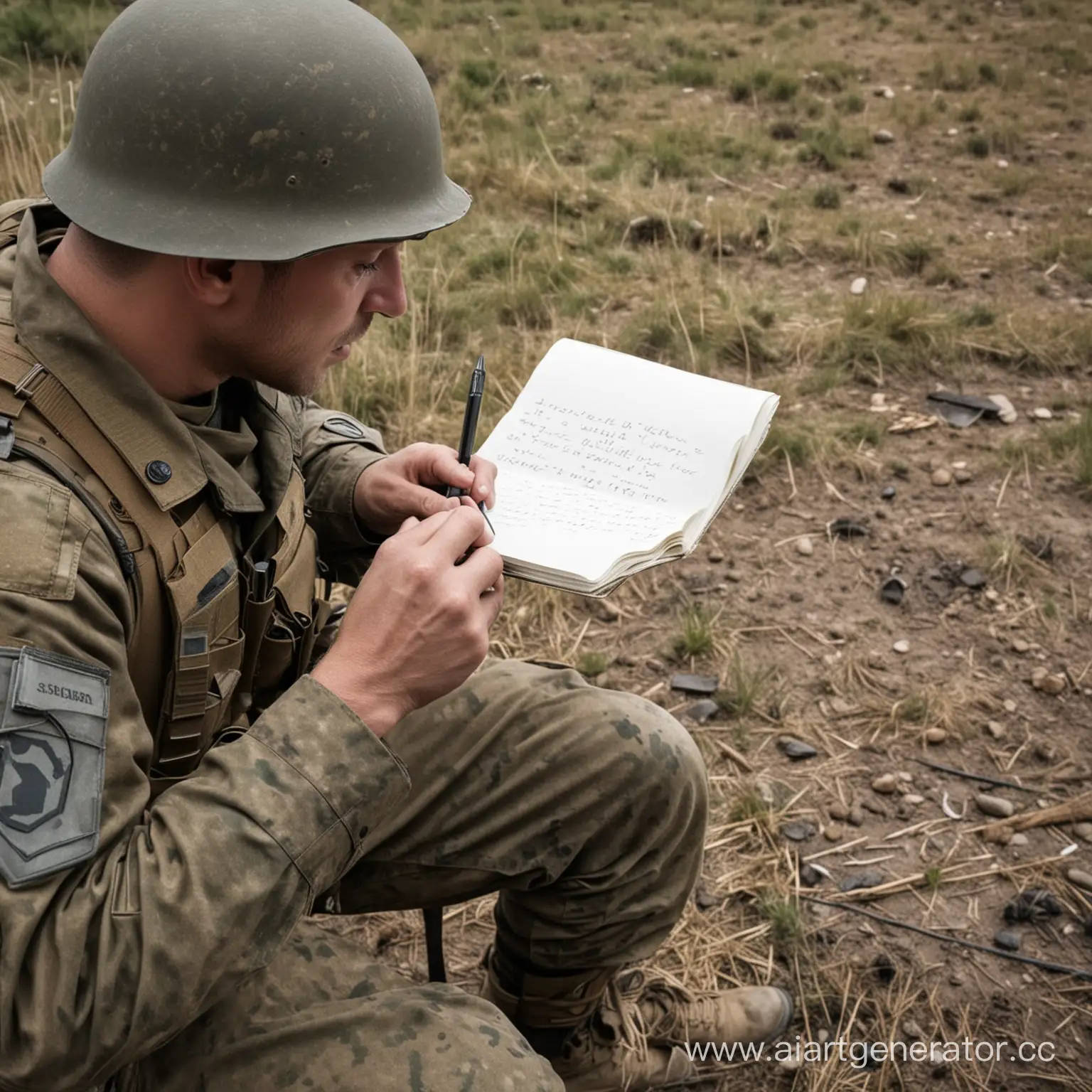 Focused-Soldier-Writing-Task-in-Black-Notebook