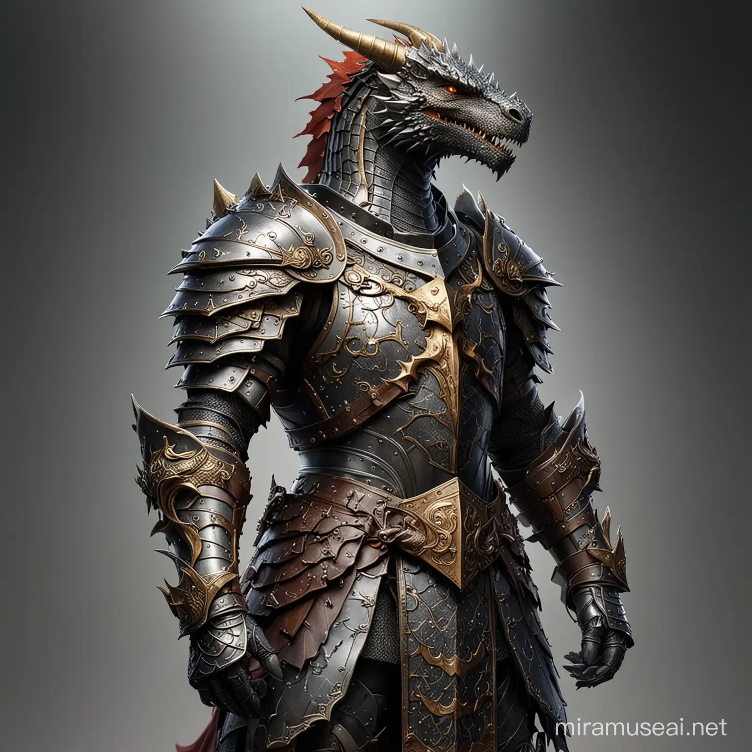 Knight in Dragon Themed Armor Battling Fiery Serpent