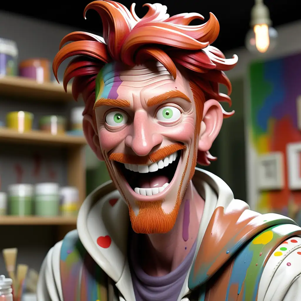 Colorful Ceramic Artist with Fiery Red Hair and Playful Smile