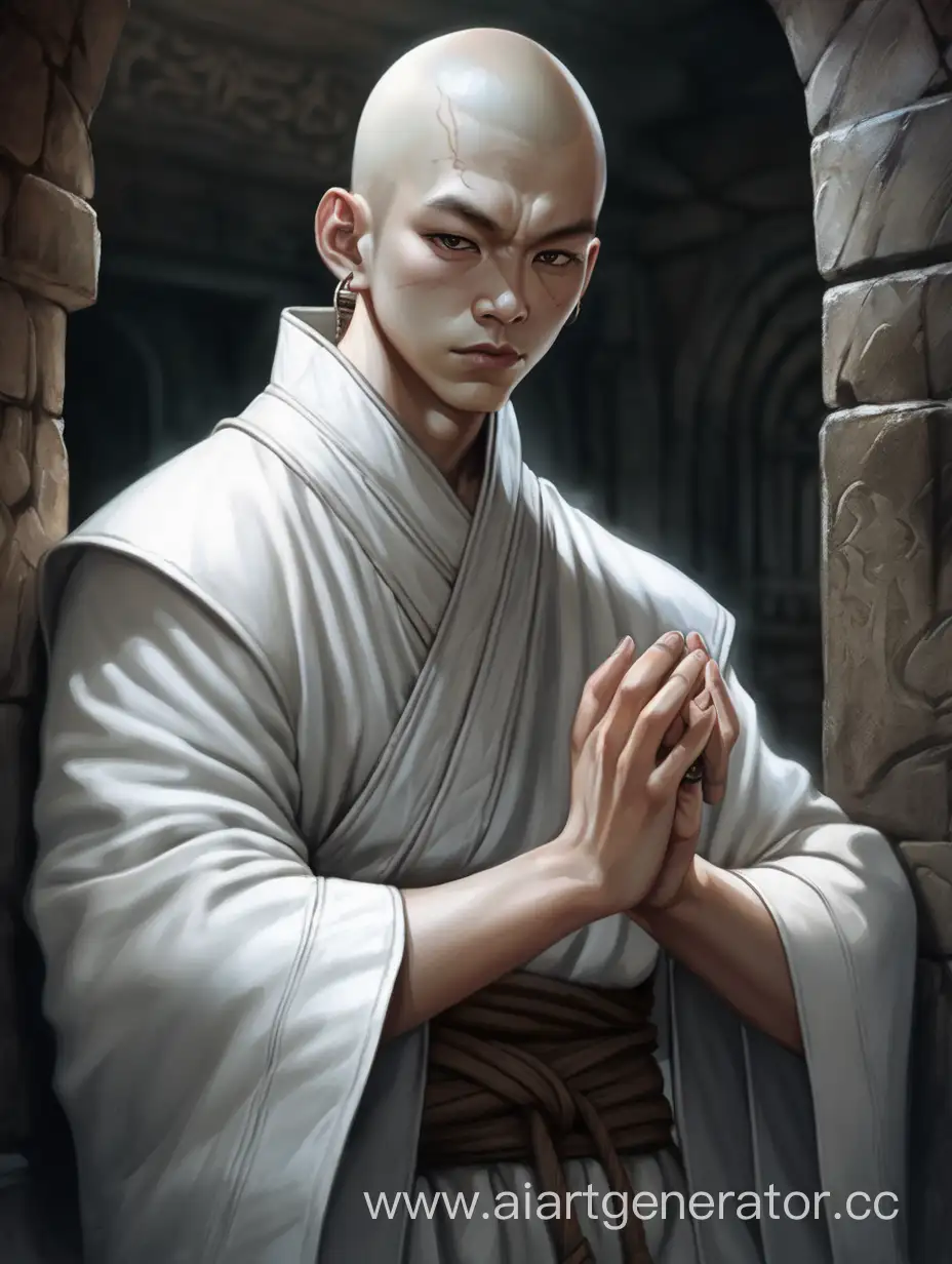 Serene-White-Monk-Portrait-in-Dungeon-Setting