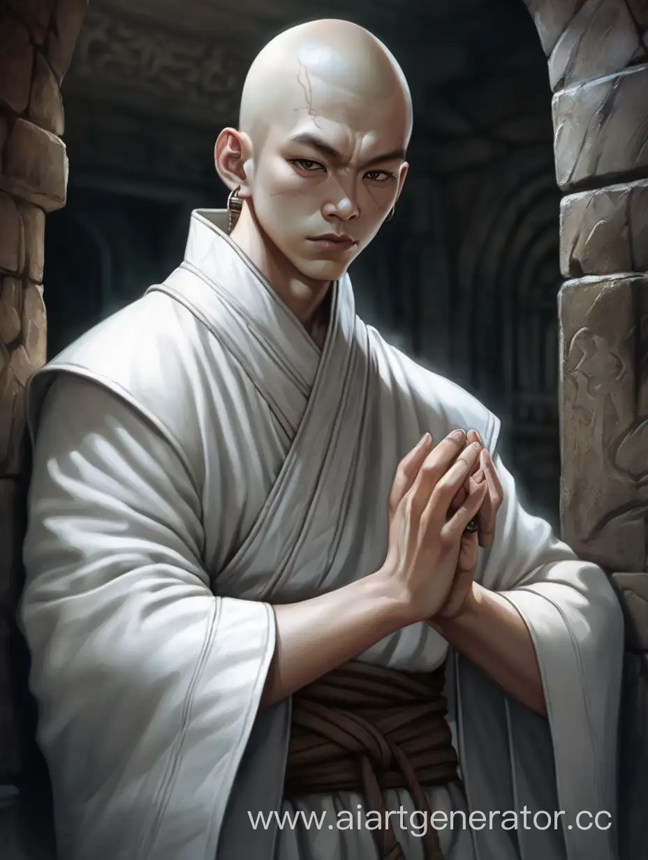 young man. human. dungeon dungeon. white monk. portrait