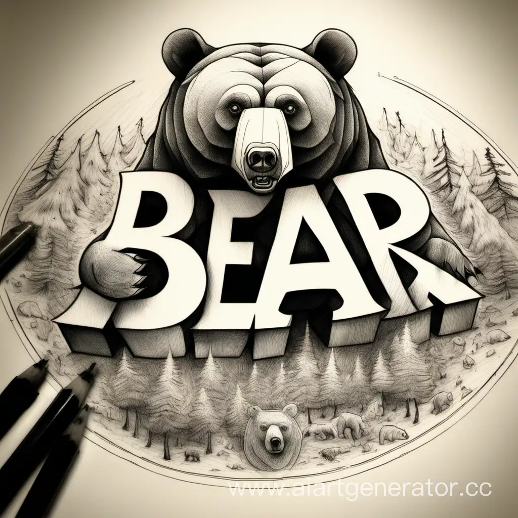 Надпись "Bear" которая выходит из рисунка медведя