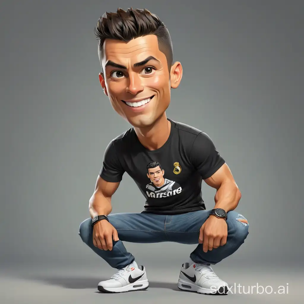 Caricature-Art-Cristiano-Ronaldo-in-Black-TShirt-and-Nike-Air-Max-Shoes