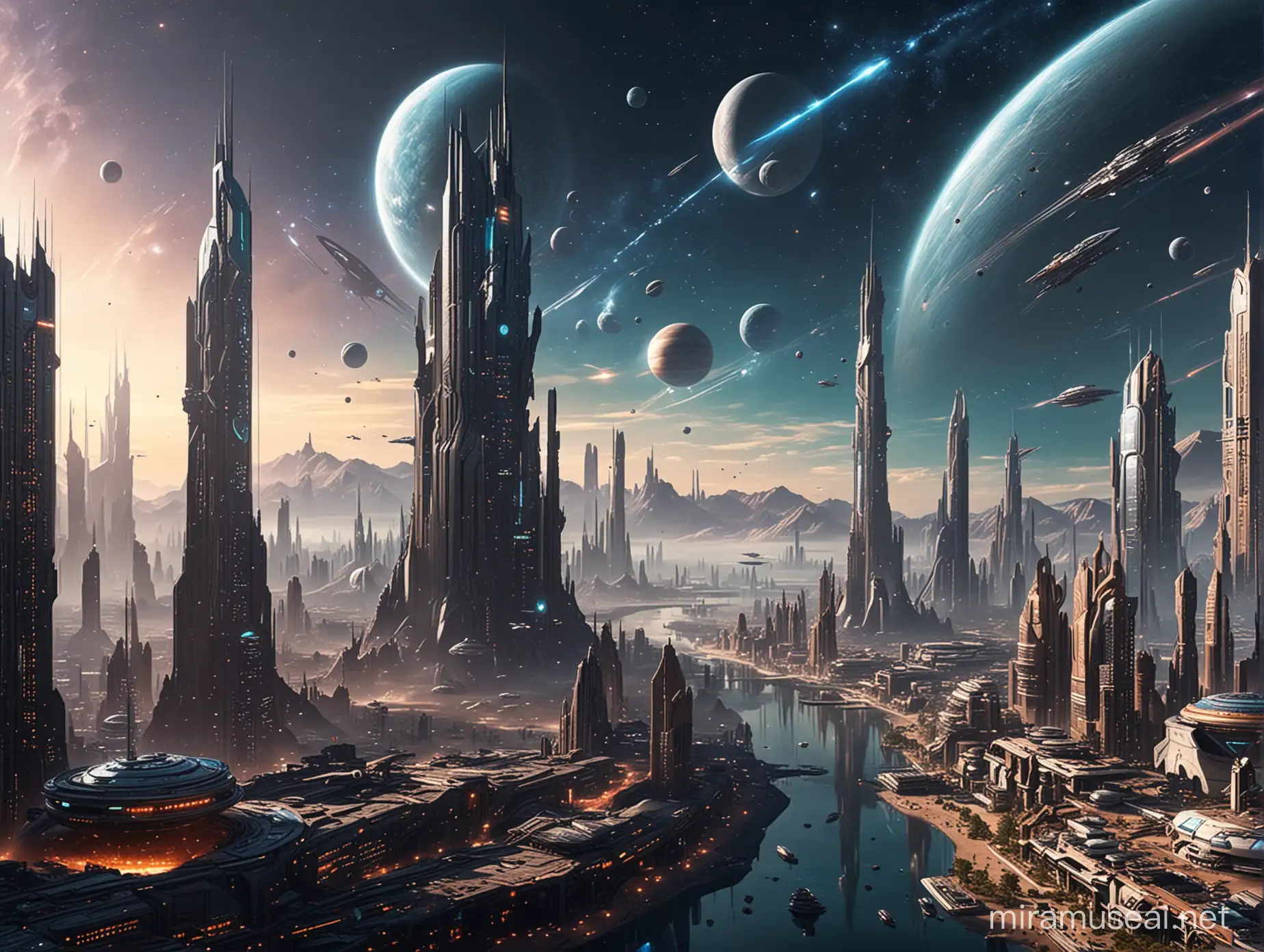 Sci fi futuristic extraterrestrial galaxy empire capital city