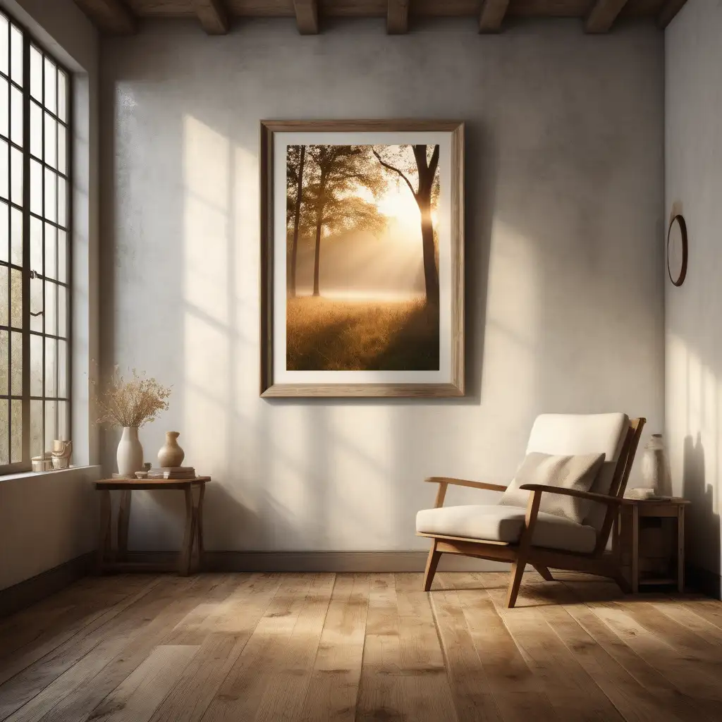 Morning Serenity Rustic Frame Bathed in Golden Sunlight