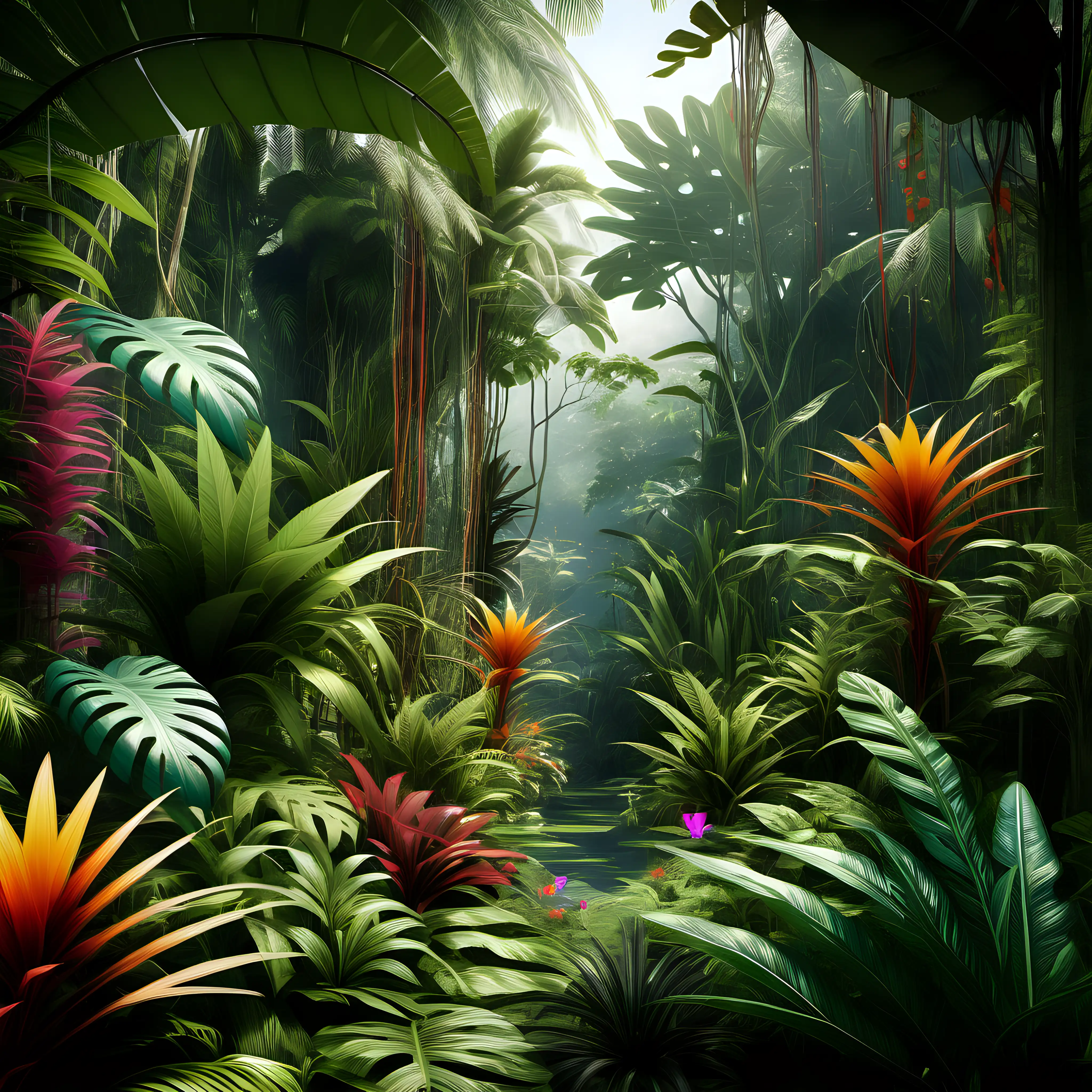 Vibrant Jungle Paradise with Colorful Plant Life