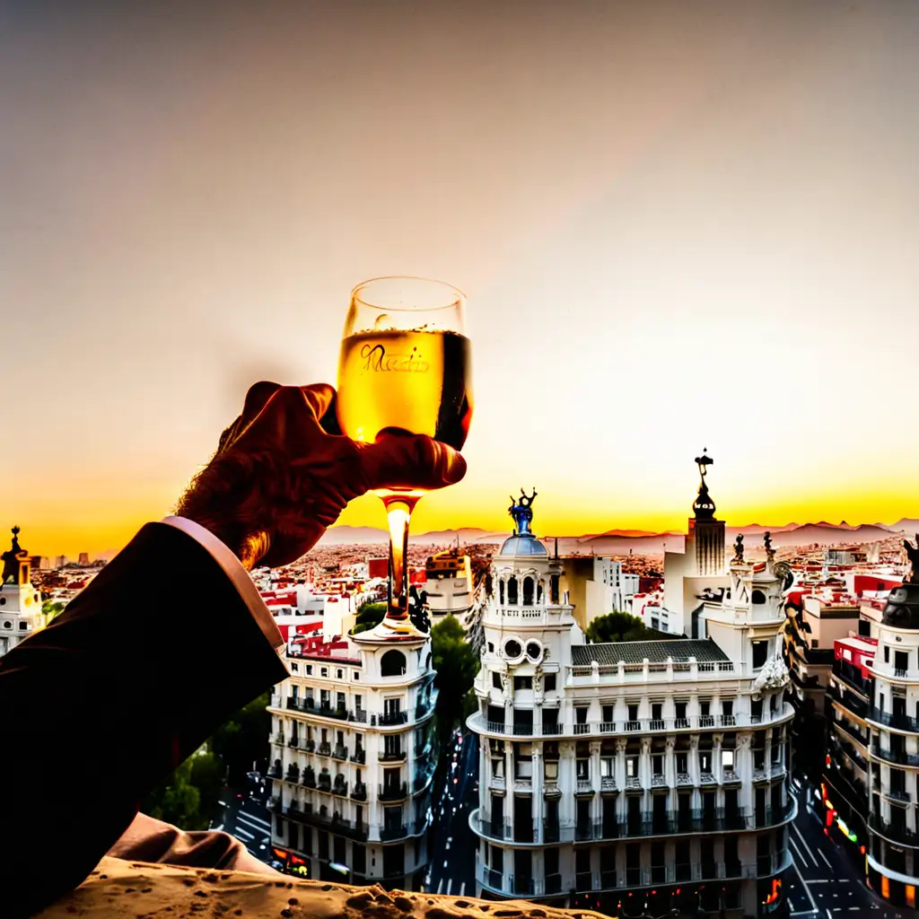 Man Toasting to Sunset in Madrid