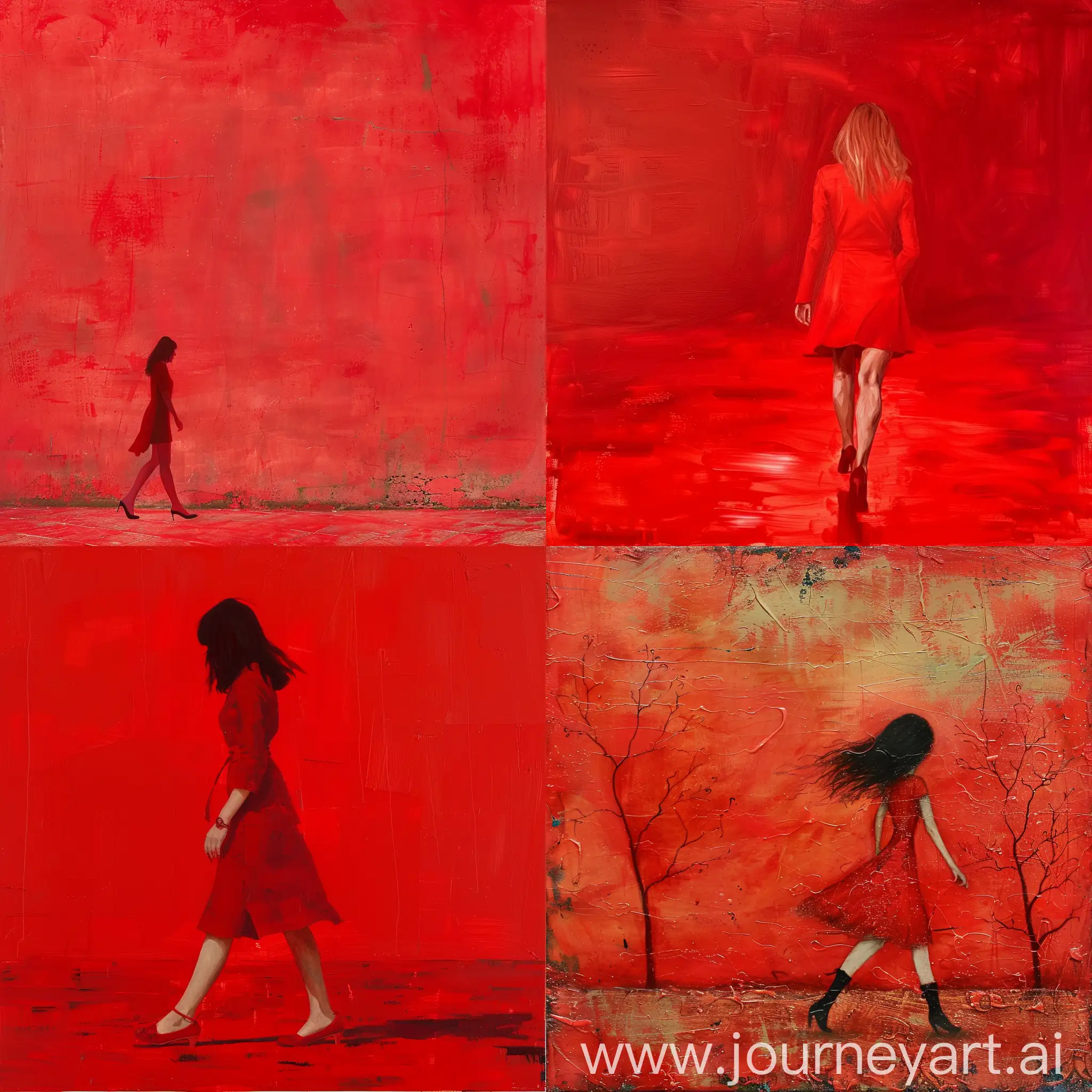 Charming-Red-Stroll-Young-Girl-Walking-in-a-Vibrant-Landscape