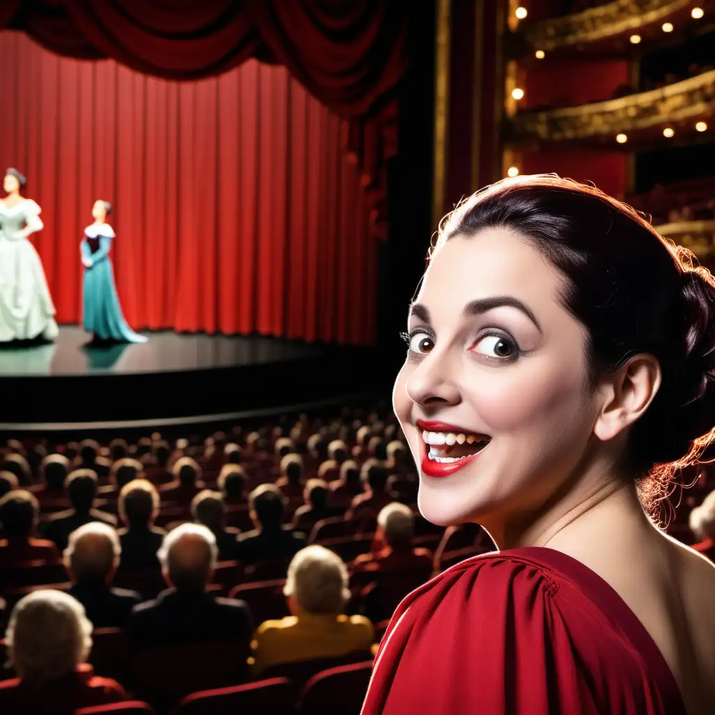 Audience Enjoying Opera Performance with Smiling Woman in Foreground