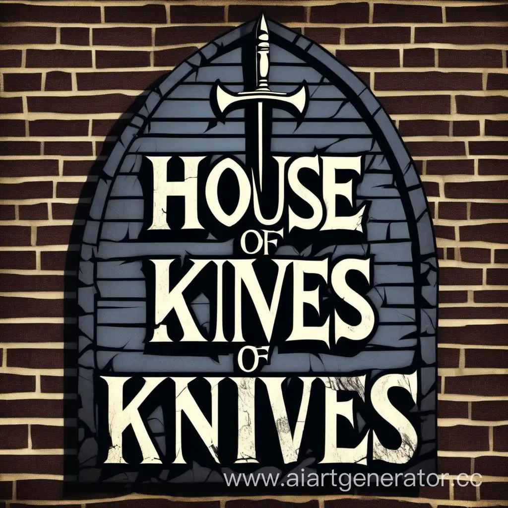 вывеска на доме "дом ножей", в стиле рок обложки 

