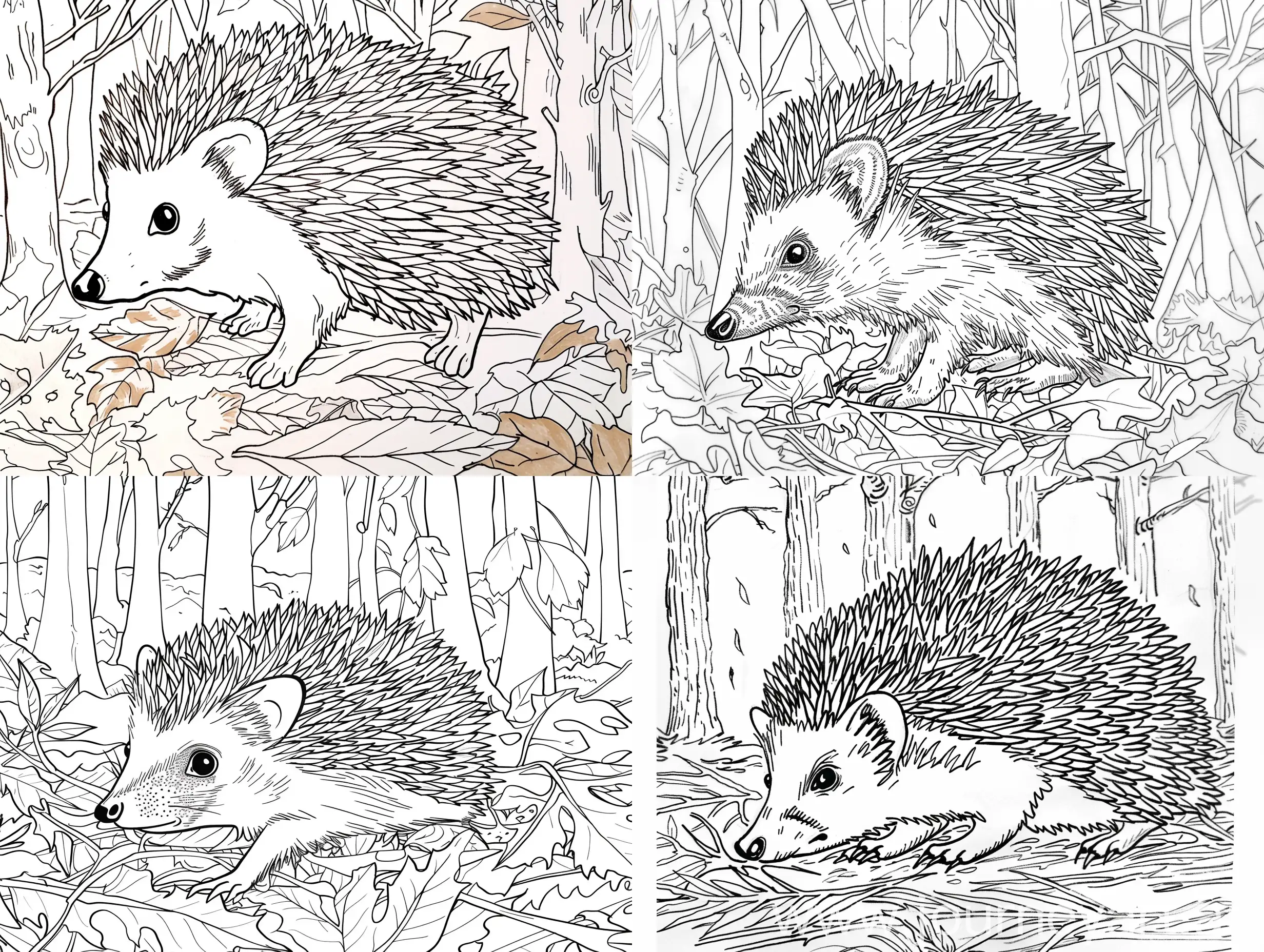 Hedgehog-in-the-Forest-Coloring-Page-with-Black-Outlines