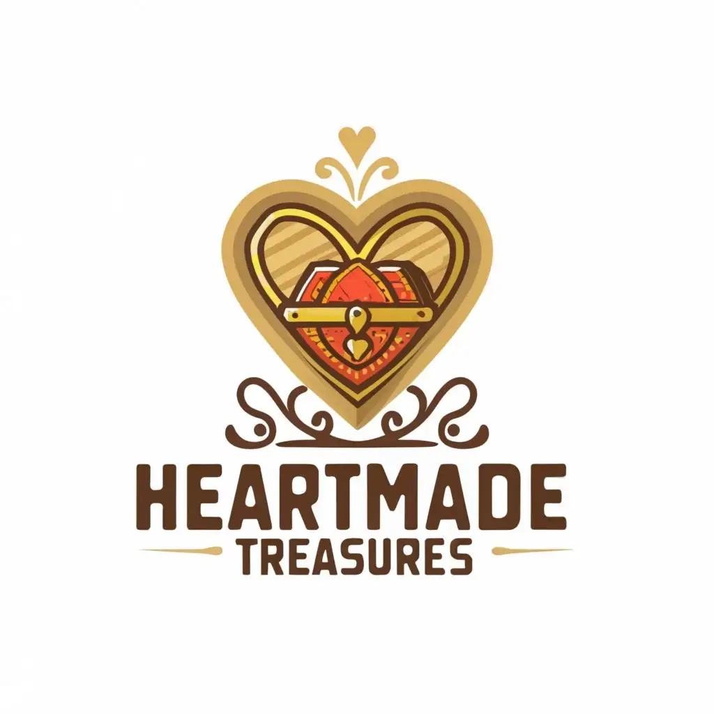 a logo design,with the text "Heartmade Tresures", main symbol:heart shaped treasure,Moderate,be used in Retail industry,clear background
