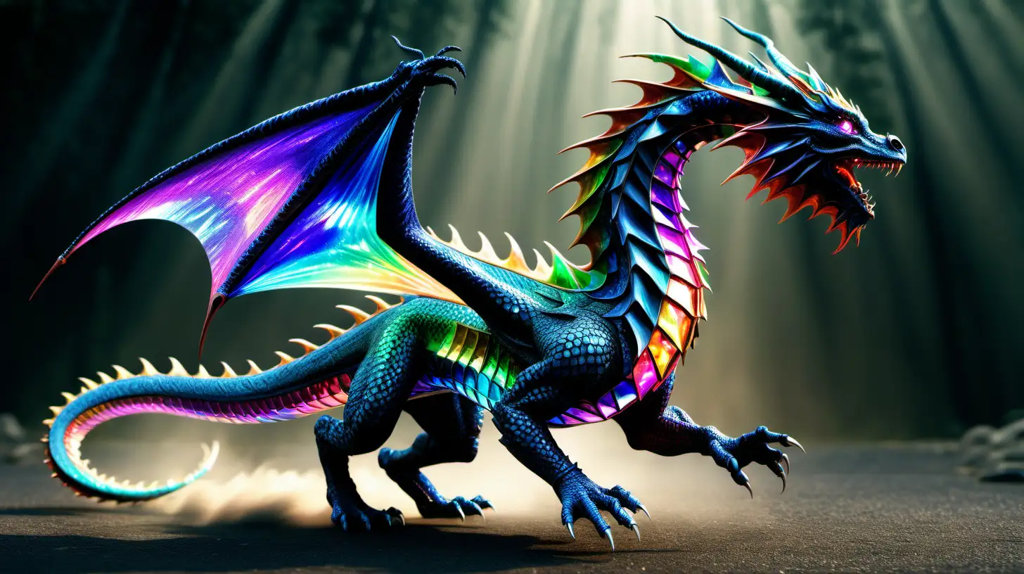 Majestic Prismatic Dragon Enveloped in Magical Aura