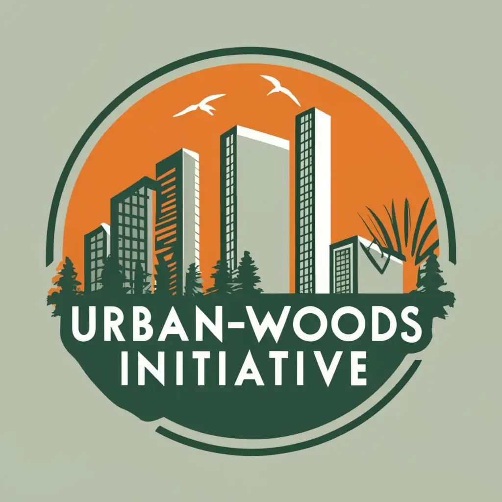 logo, falcons, trees, city skyline, with the text "Urban-Woods initiative", typography, be used in Nonprofit industry