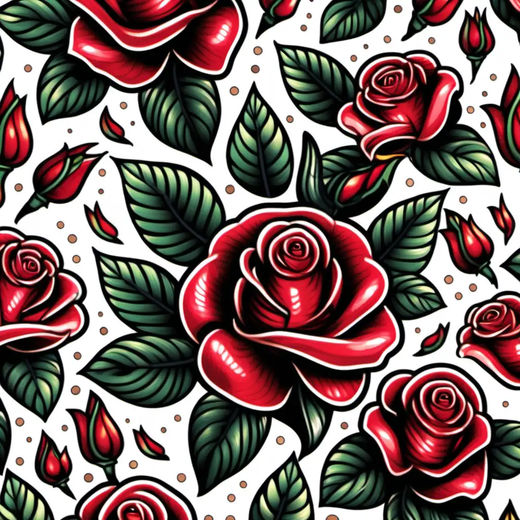 Old School Tattoo Style Seamless Pattern with Roses Sticker