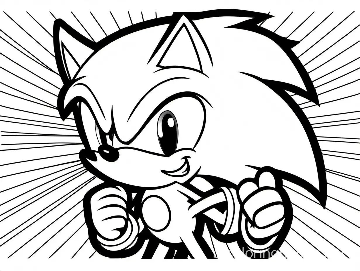 Sonic , Coloring Page, black and white, line art, white background, Simplicity, Ample White Space. The background of the coloring page is plain white to make it easy for young children to color within the lines. The outlines of all the subjects are easy to distinguish, making it simple for kids to color without too much difficulty