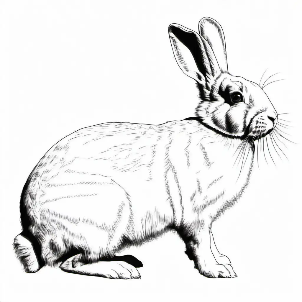 Detailed Realistic Polish Rabbit Outline Drawing