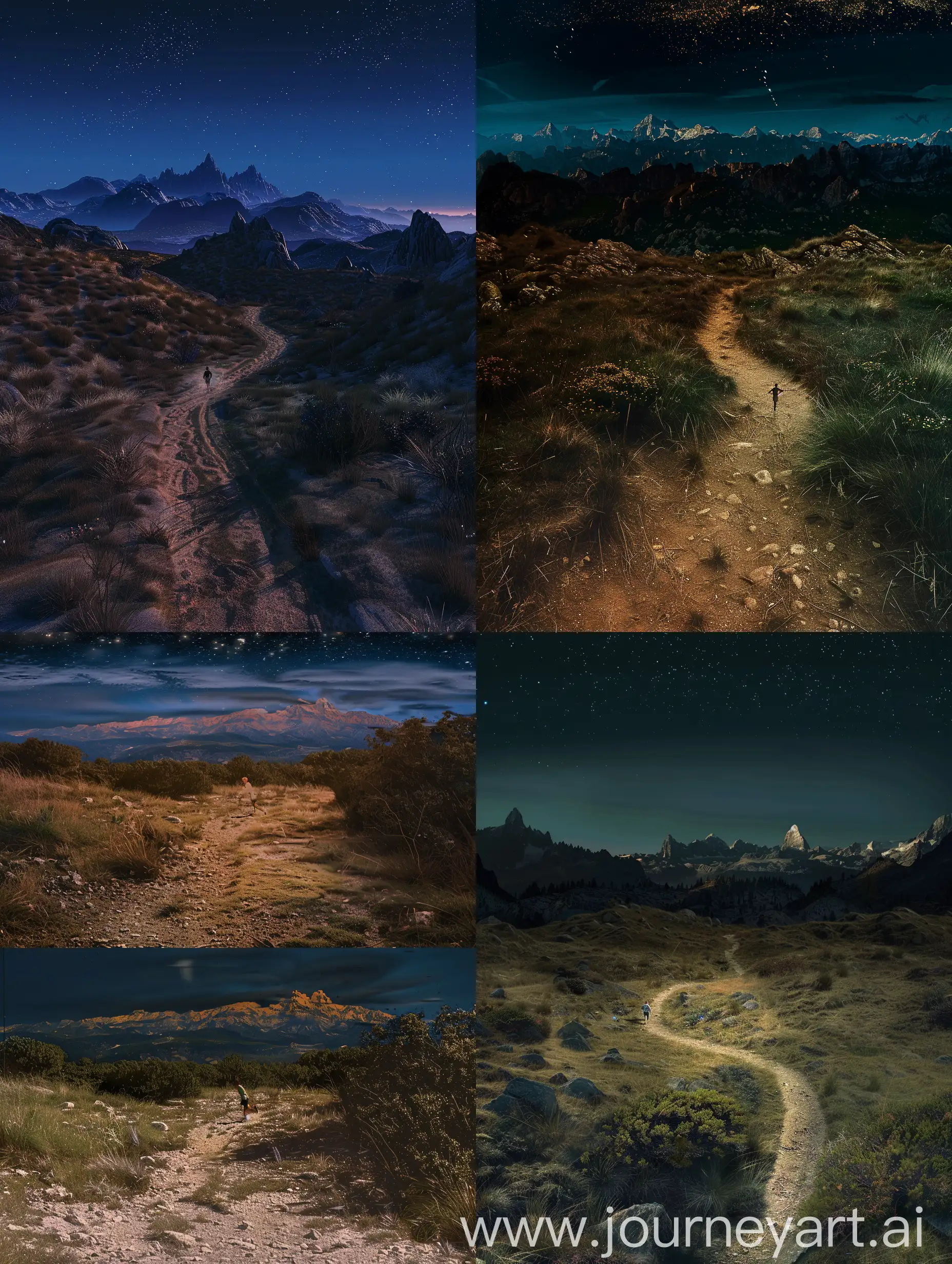 Night-Trail-Run-with-Majestic-Mountain-Backdrop