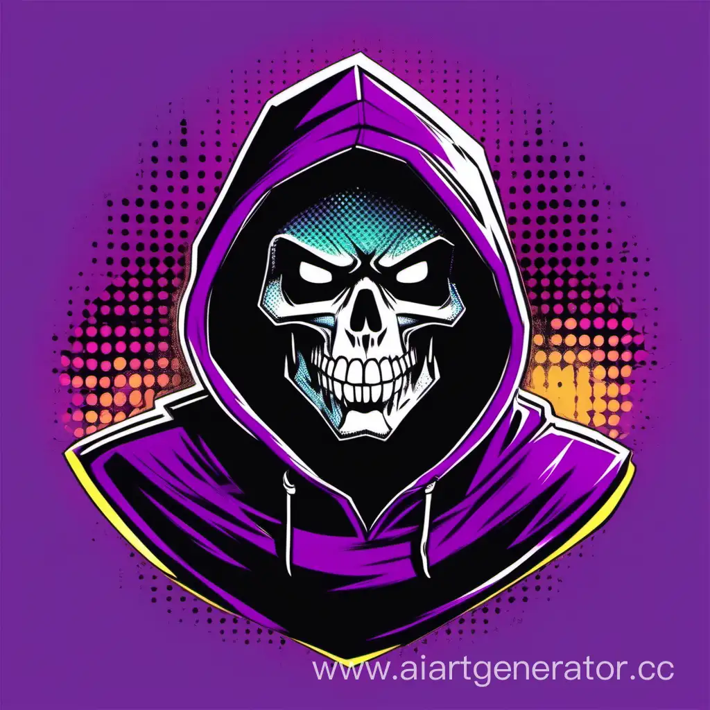 Mystical-Skull-with-a-Purple-Hood-in-Retro-80s-Comics-Style