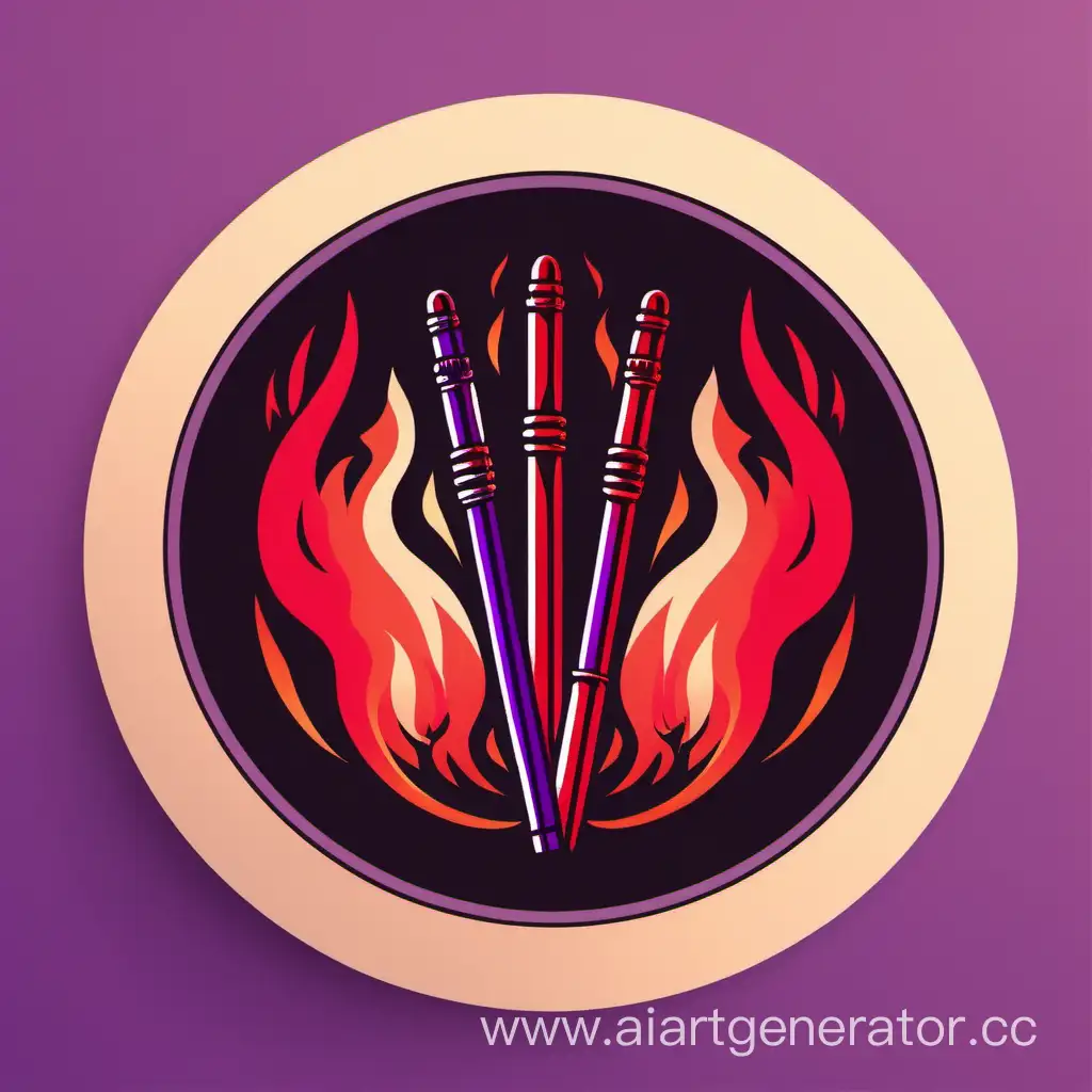circle icon with purple and red fire and black drumsticks