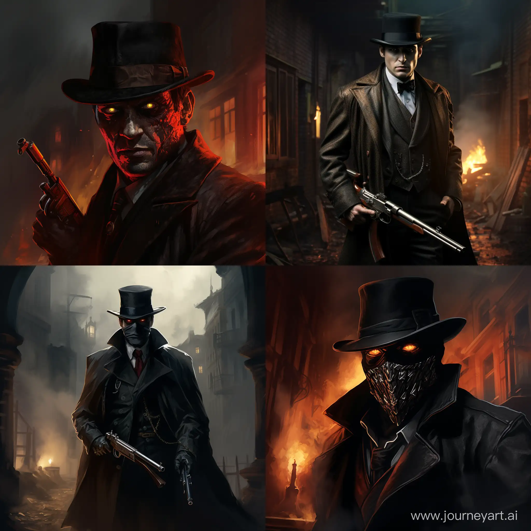 Jack the Ripper, gangster, fire eyes, kalashnikov rifle 