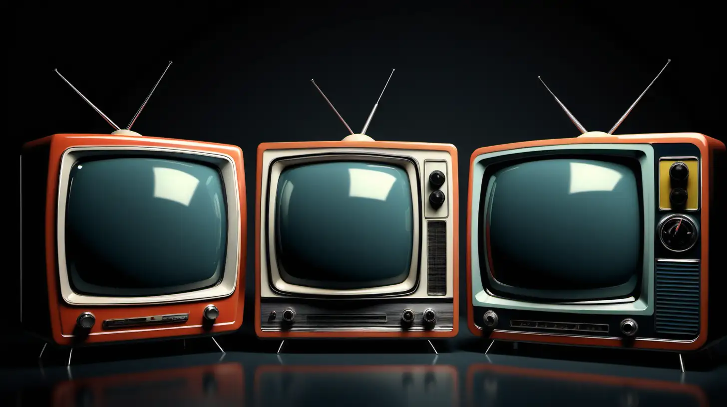 three retro tvs black background