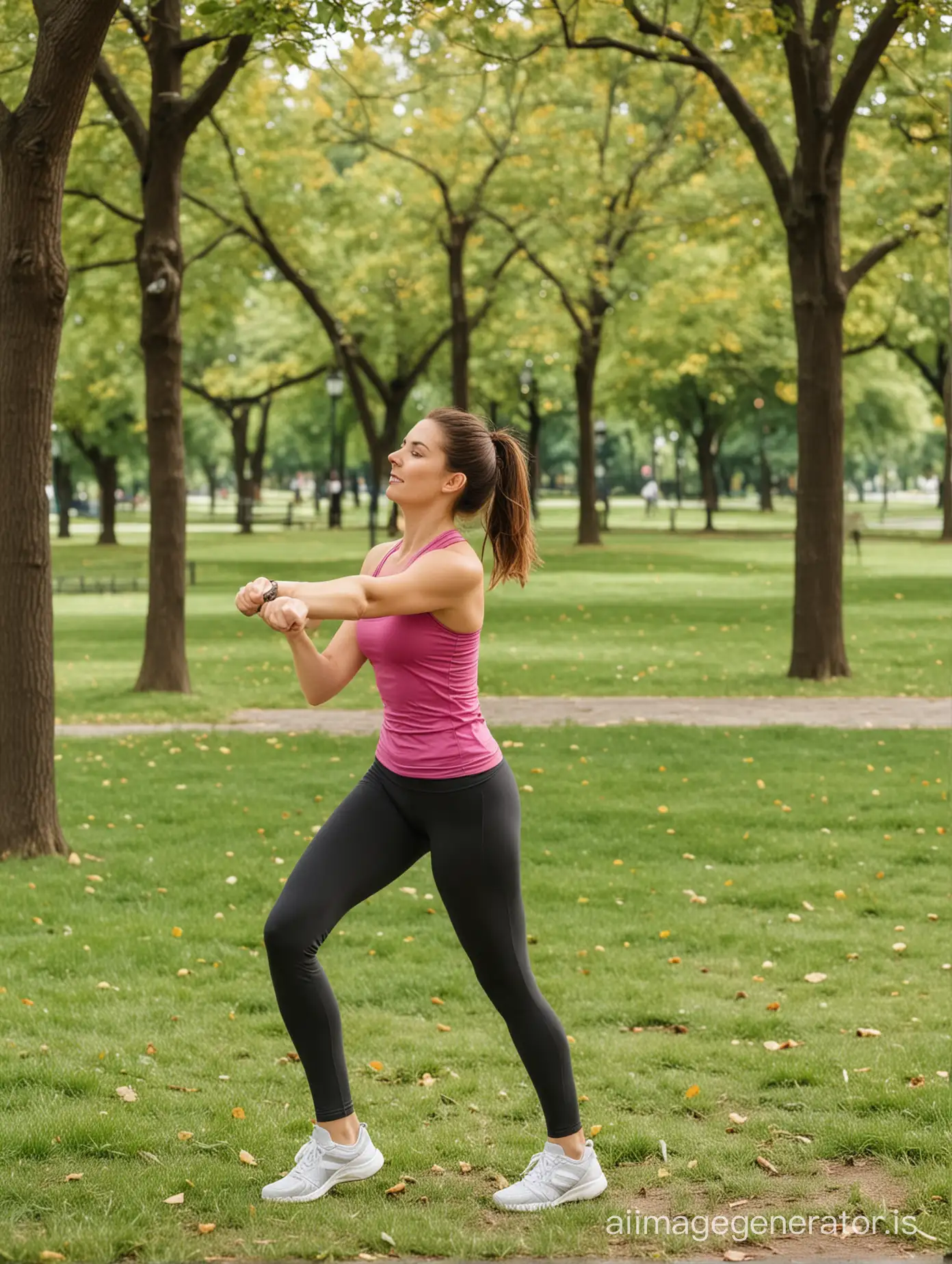 Woman-Exercising-with-Yoga-Poses-in-a-Vibrant-Park-Setting