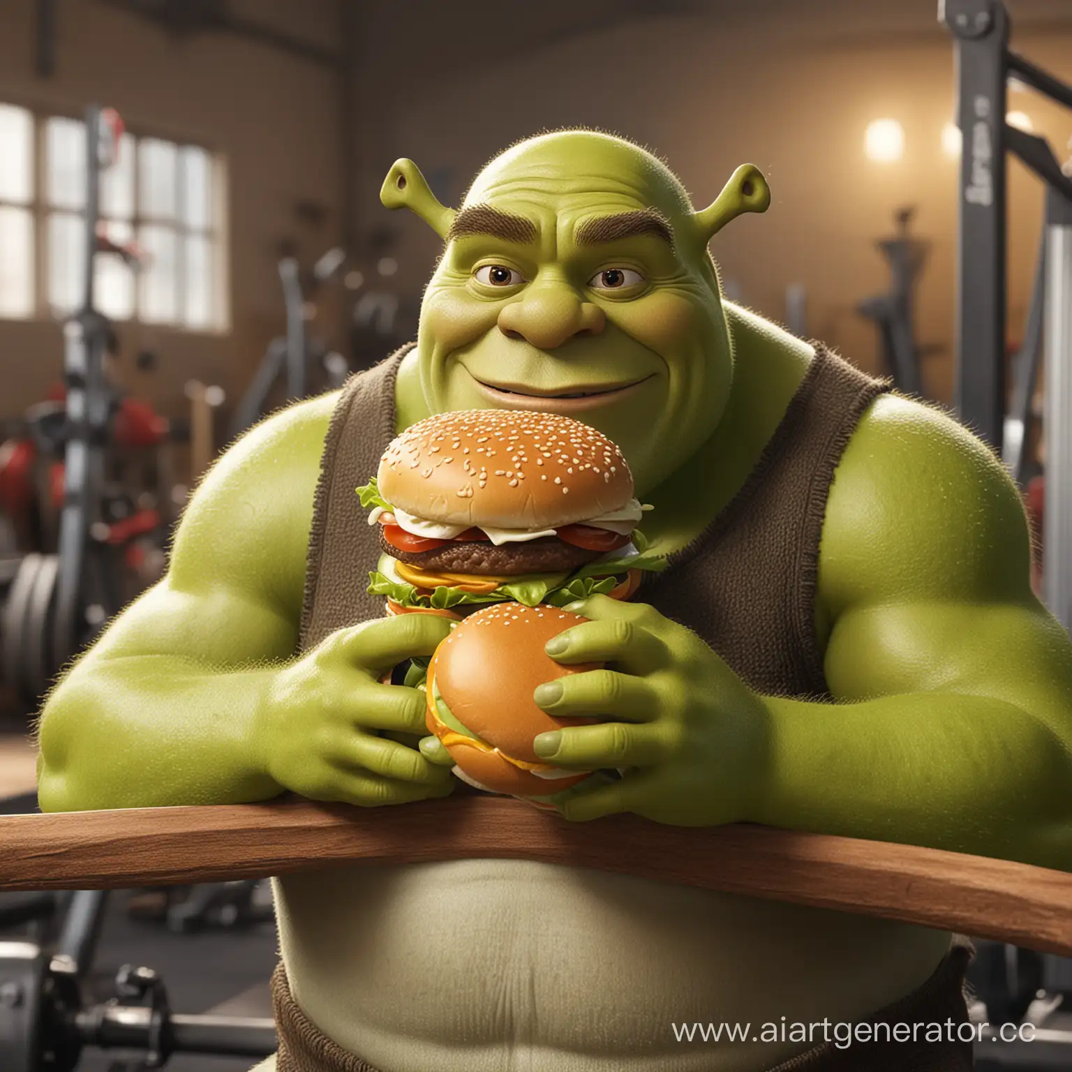 Shrek-Eating-a-Burger-in-the-Gym-Unusual-Fitness-Routine-of-the-Famous-Ogre