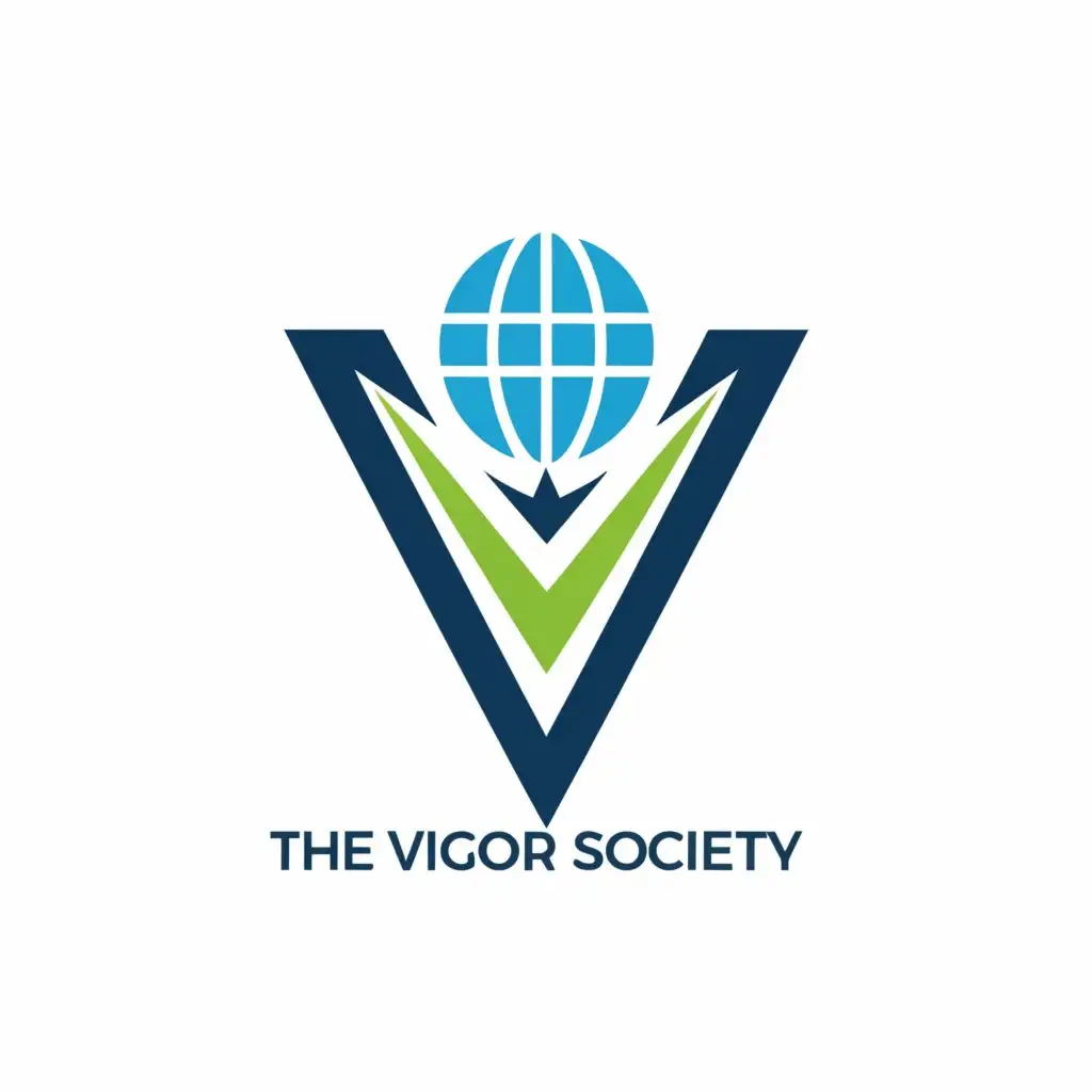 LOGO-Design-for-Vigor-Society-UpsideDown-Triangle-with-VShaped-Lightning-and-Globe-Blue-and-Green-Medical-Dental-Industry-Emblem