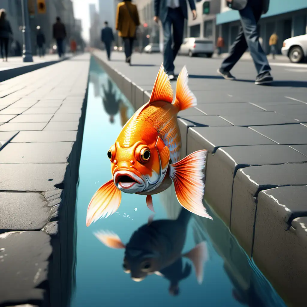 Urban Aquatic Marvel Fish Strolling the City Streets