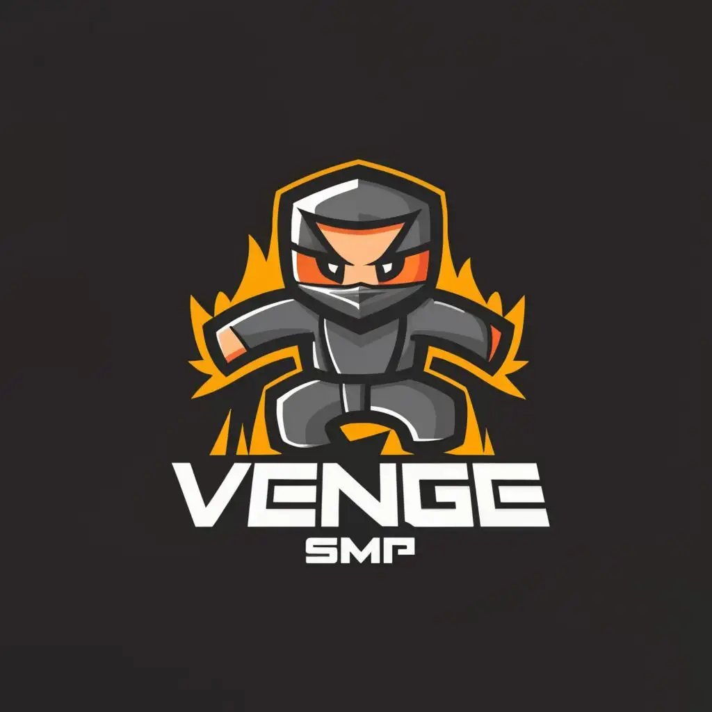 a logo design,with the text "VENGE SMP", main symbol:Block and Black Ninja thats look like Minecraft Character,complex,be used in Entertainment industry,clear background