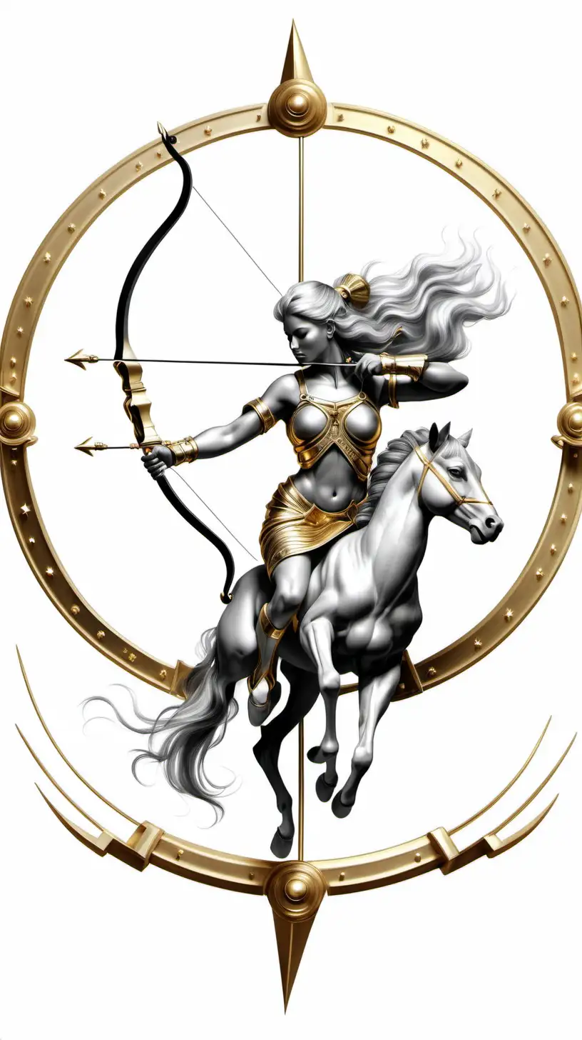 realistic sagittarius black and white and gold
white background
